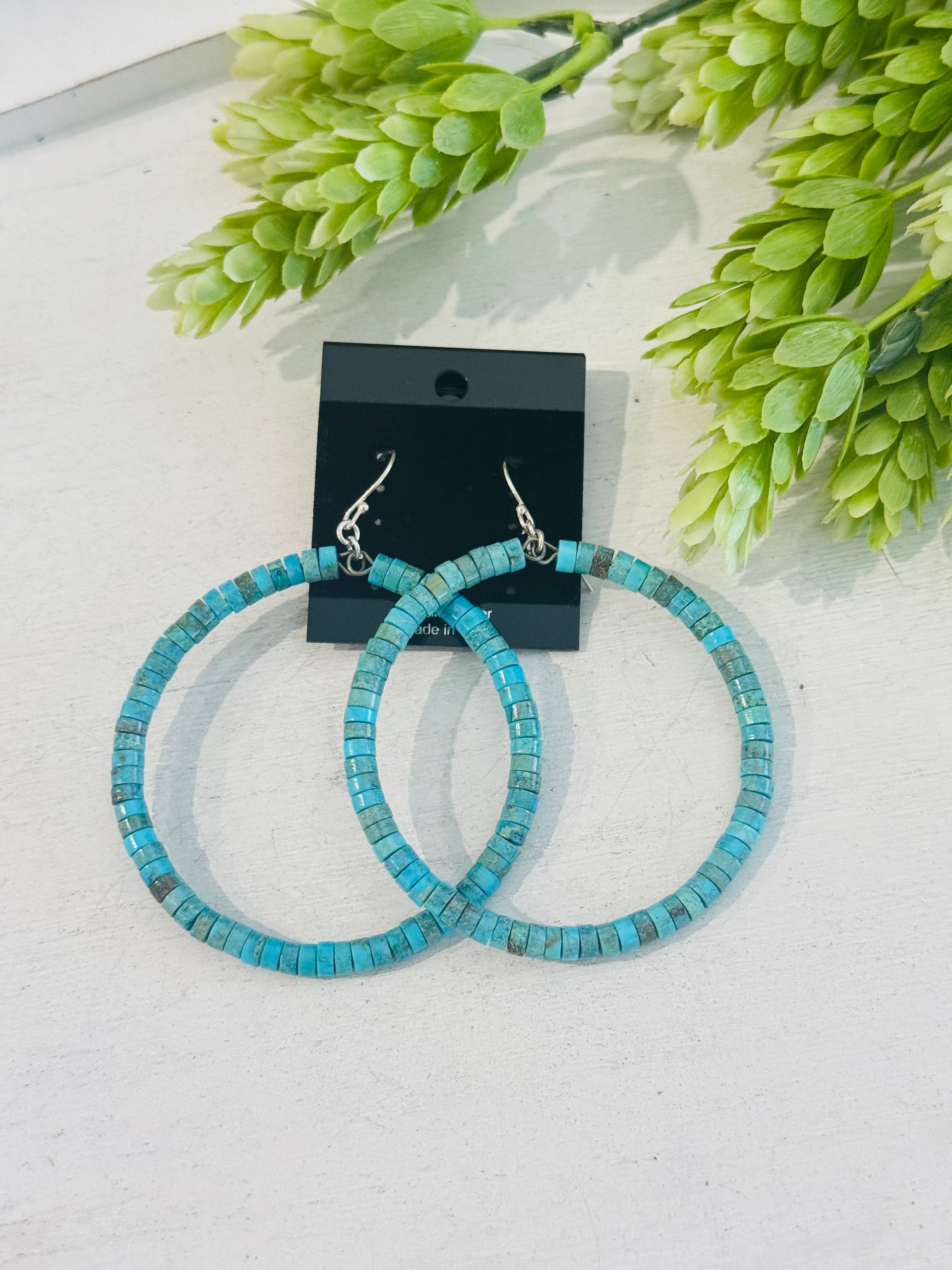 Southwest Strung Kingman Turquoise & Sterling Silver Beaded Dangle Earrings