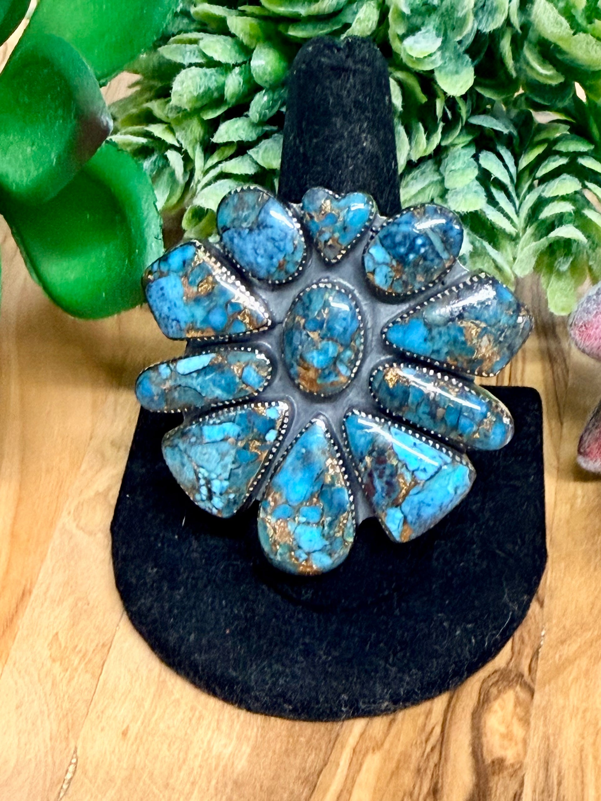 Southwest Handmade Turquoise Mojave & Sterling Silver Adjustable Ring