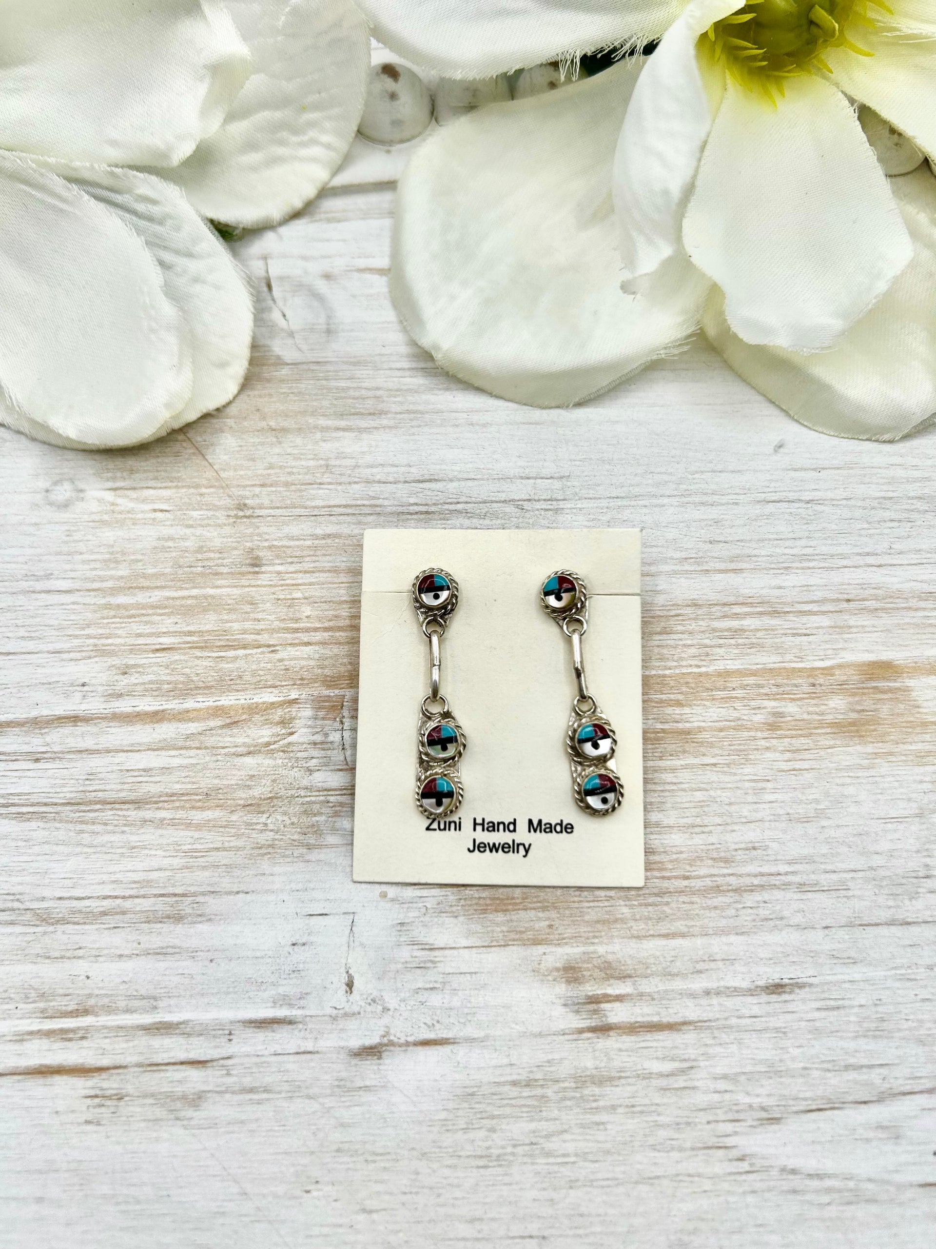 Zuni Multi Stone & Sterling Silver Post Earrings