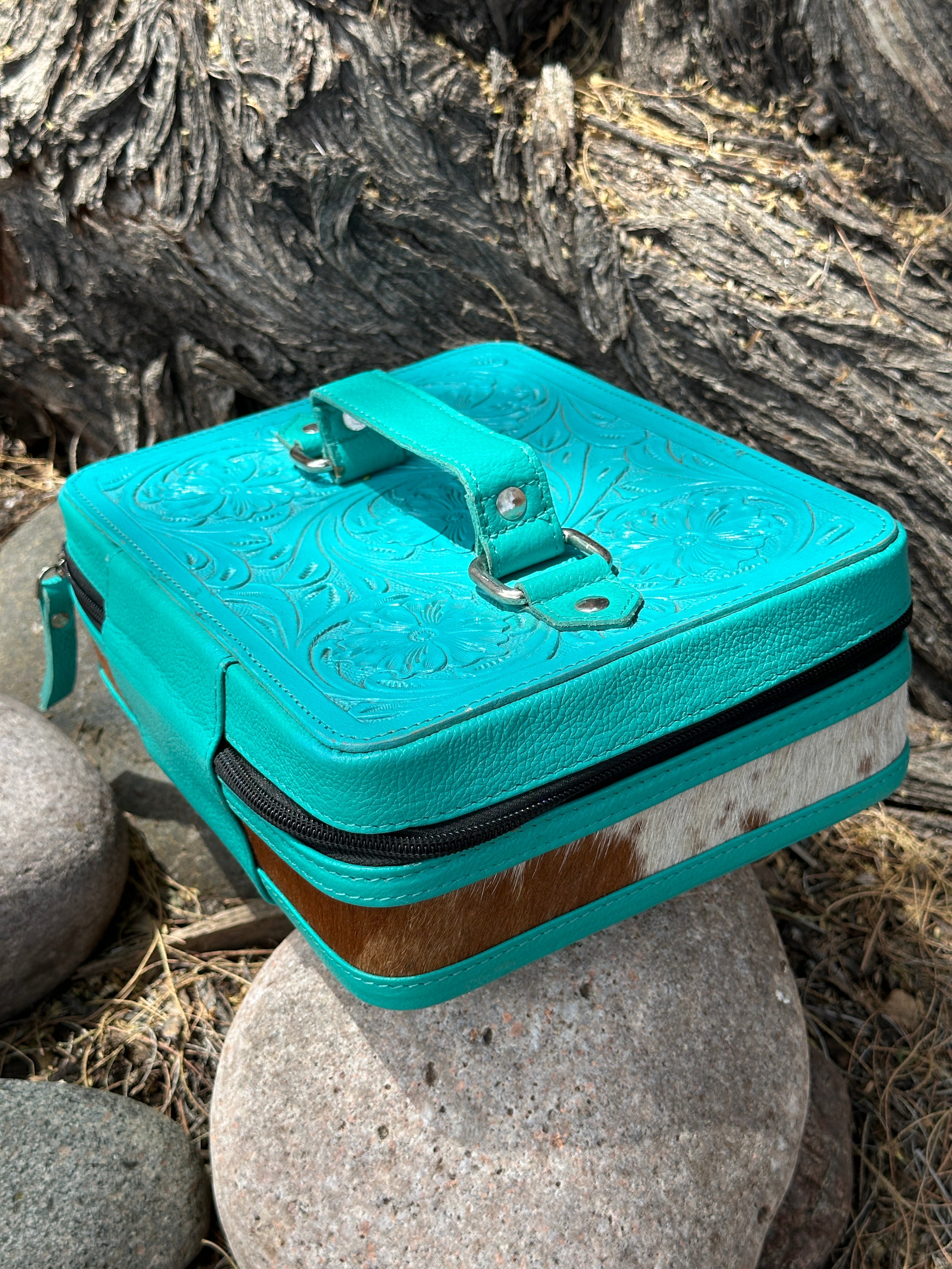 Genuine Tooled Leather & Cowhide Jewelry Box