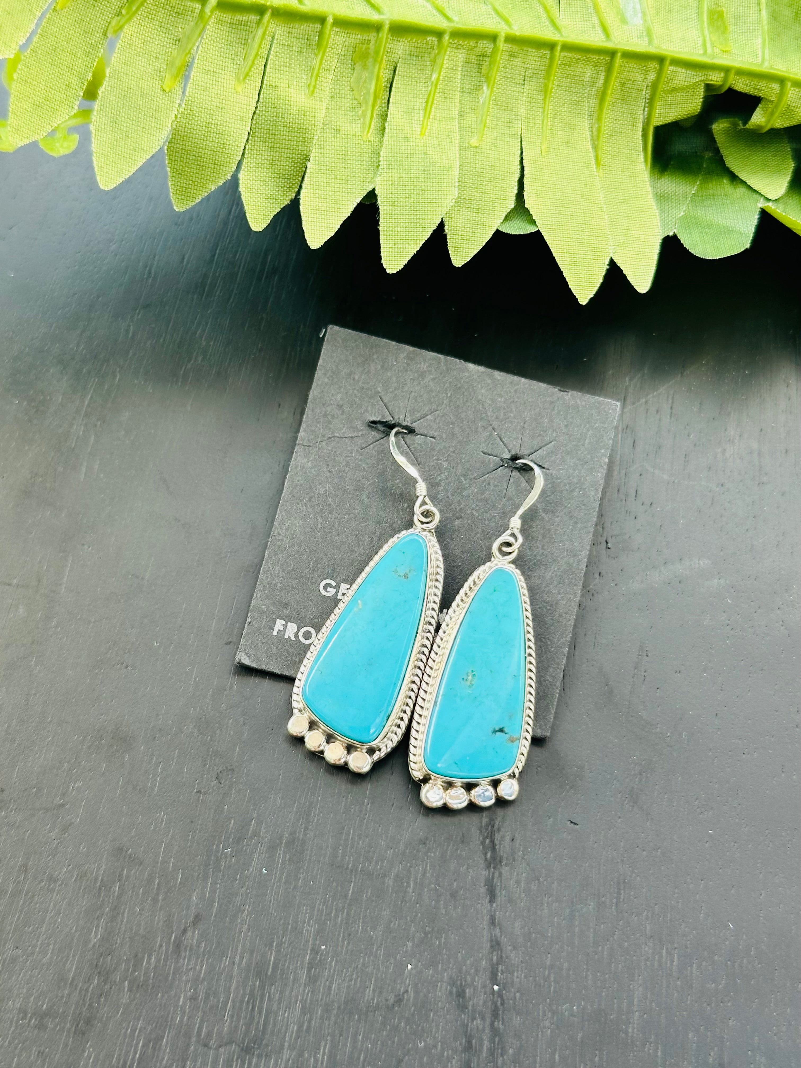 Navajo Made Kingman Turquoise & Sterling Silver Dangle Earrings