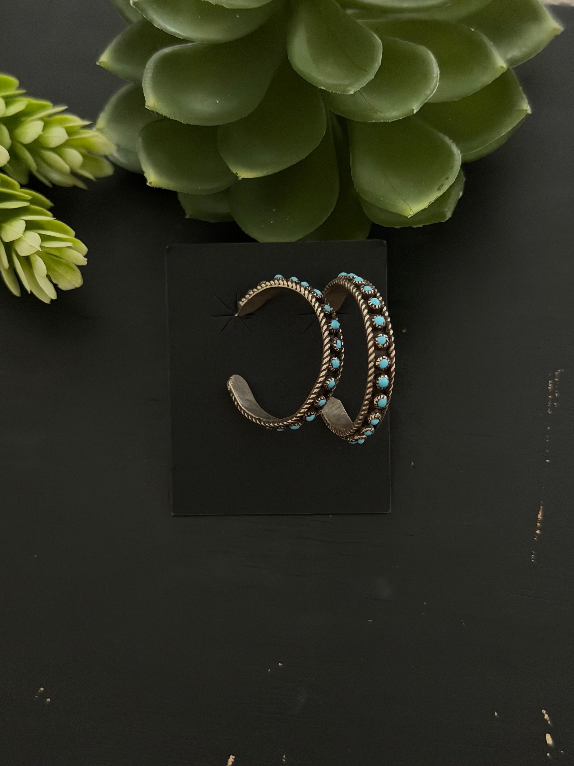 Zuni Made Sterling Silver Post Dangle Hoop Earrings