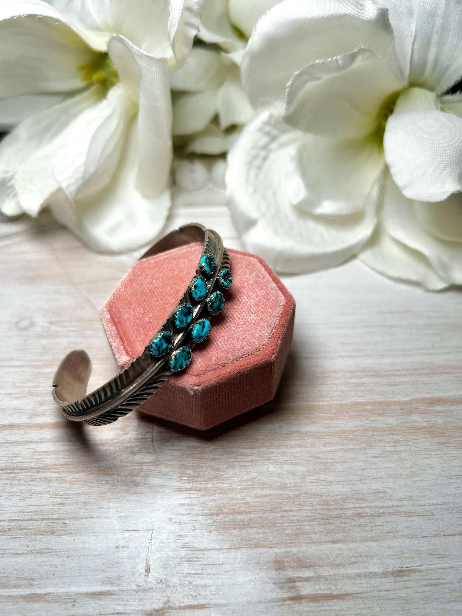 Navajo Made Kingman Turquoise & Sterling Silver Cuff Bracelet