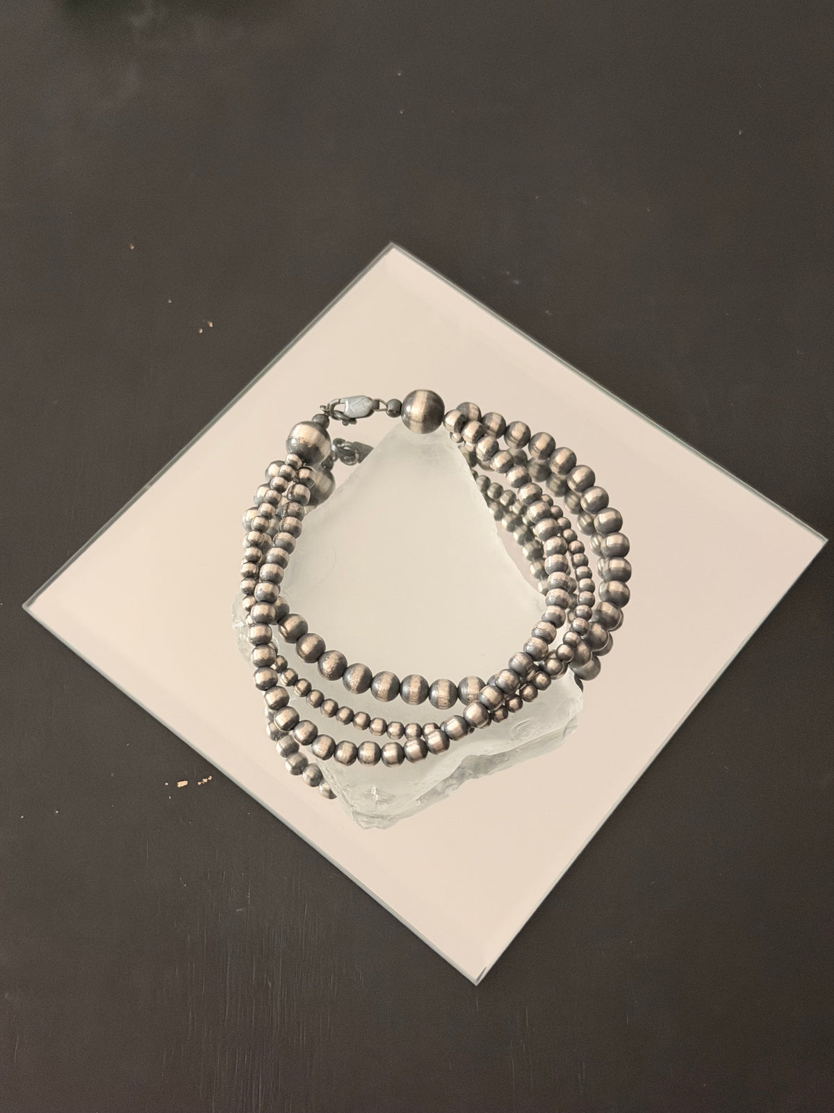 Navajo Strung Sterling Silver Graduated Machine Made 3 Strand Beaded Pearl Bracelet