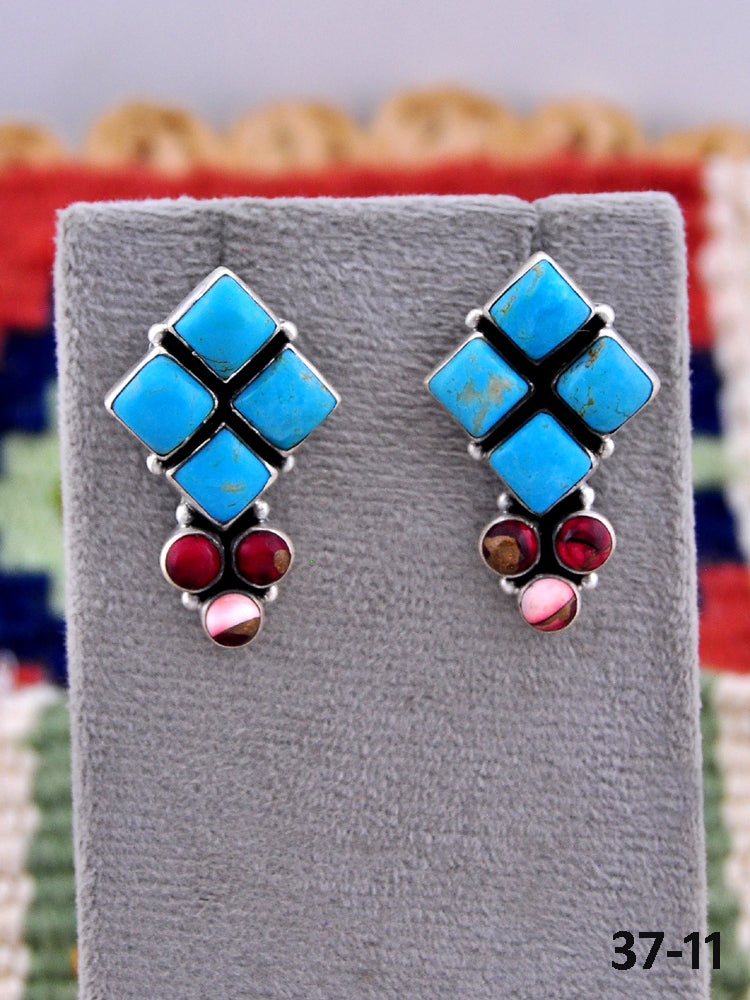 Southwest Made Multistone & Sterling Silver Post Earrings