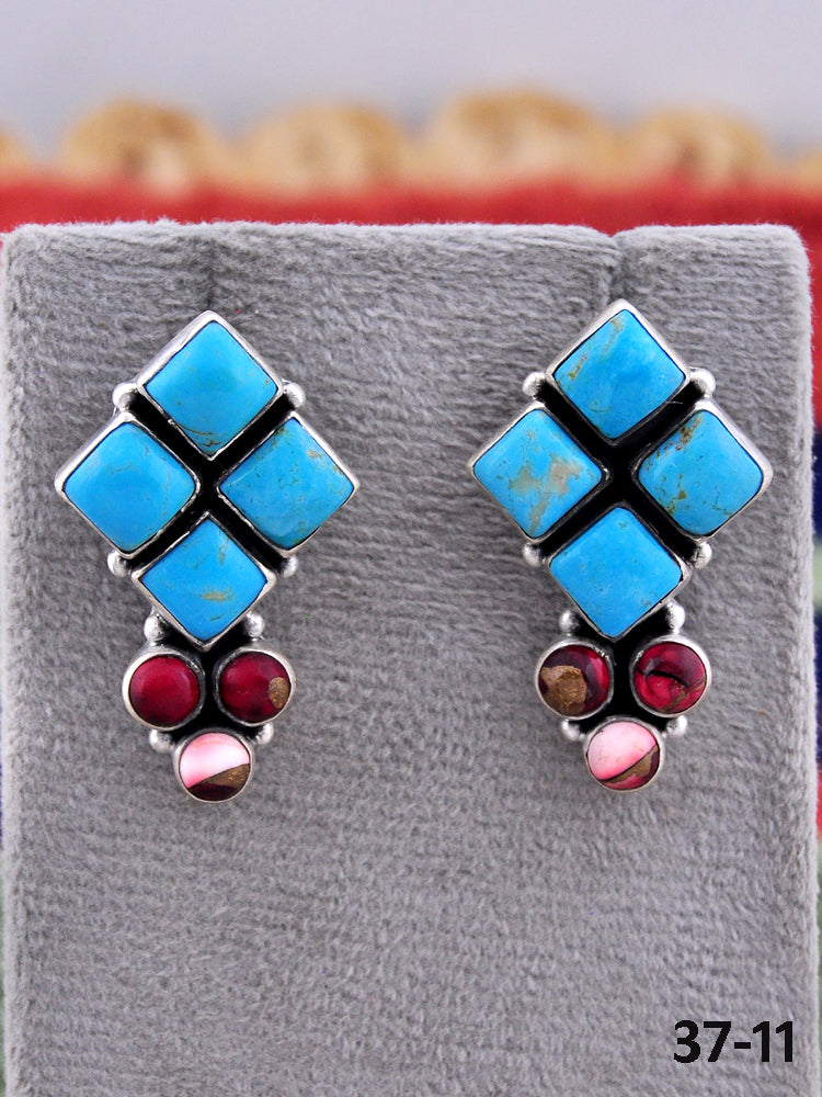 Southwest Made Multistone & Sterling Silver Post Earrings