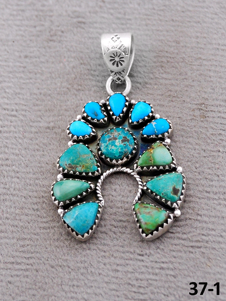 Southwest Handmade Emerald Valley with White Water & Sterling Silver Pendants