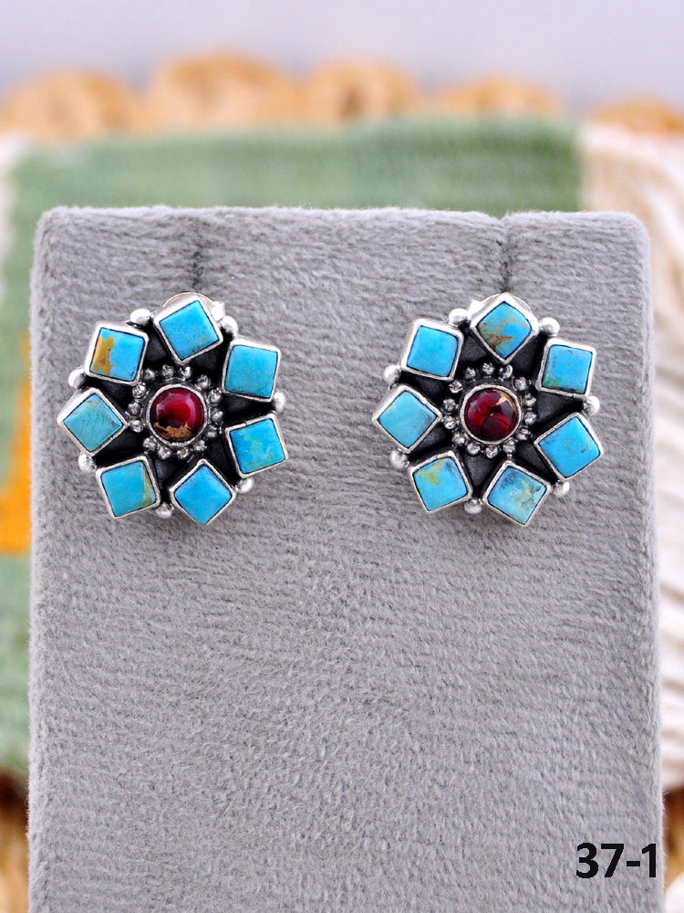 Southwest Made Multistone & Sterling Silver Post Earrings