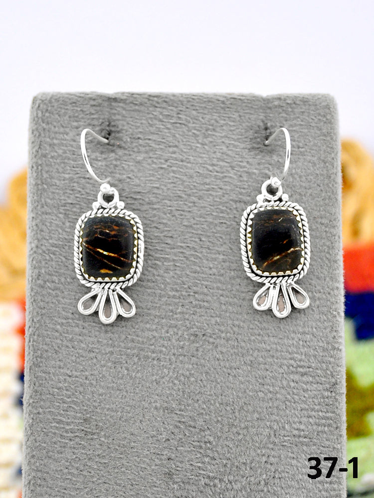 Southwest Made Black Jack Turquoise & Sterling Silver Post Earrings