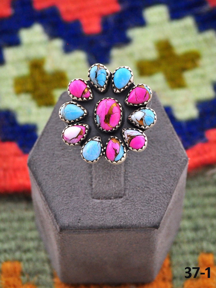 Southwest Made Cotton Candy Mohave & Sterling Silver Adjustable Ring