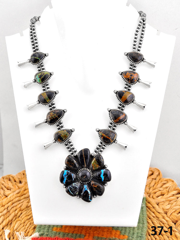 Southwest Made Black Jack Turquoise & Sterling Silver Necklace