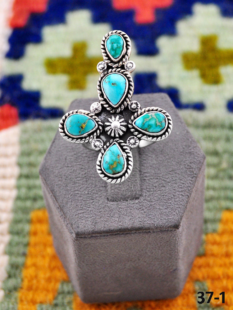 Southwest Handmade Emerald Valley Turquoise & Sterling Silver Adjustable Ring
