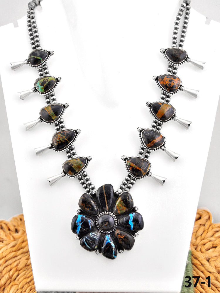 Southwest Made Black Jack Turquoise & Sterling Silver Necklace