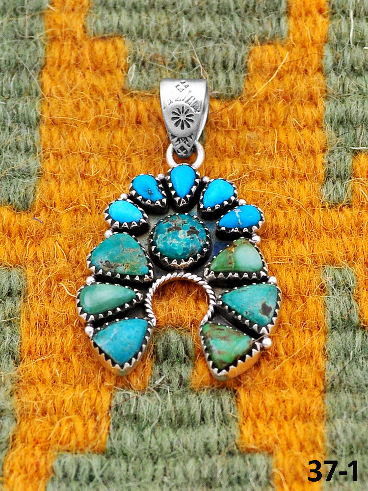 Southwest Handmade Emerald Valley with White Water & Sterling Silver Pendants