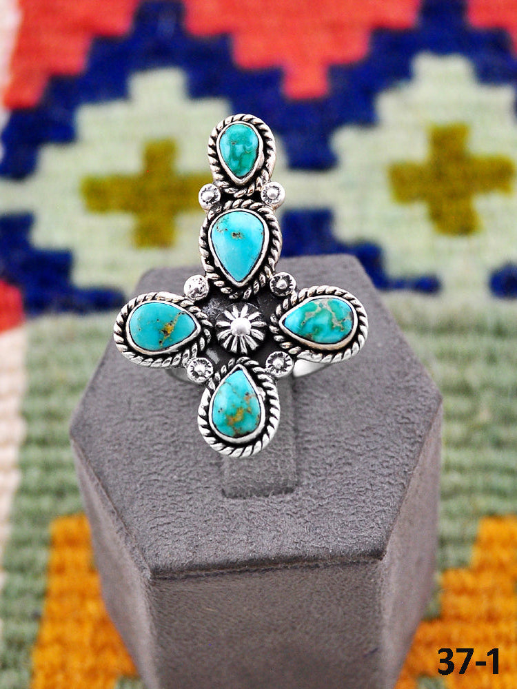 Southwest Handmade Emerald Valley Turquoise & Sterling Silver Adjustable Ring