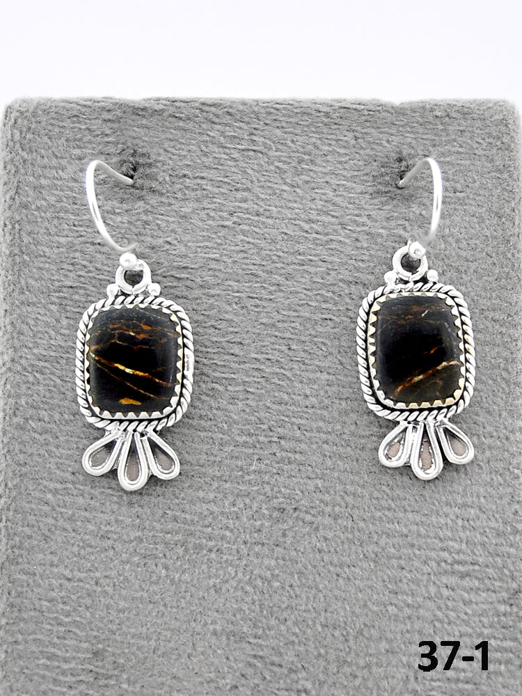 Southwest Made Black Jack Turquoise & Sterling Silver Post Earrings