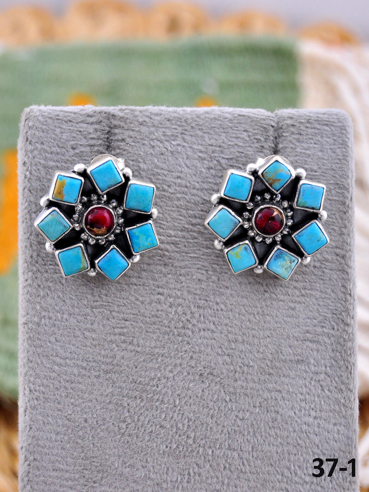 Southwest Made Multistone & Sterling Silver Post Earrings