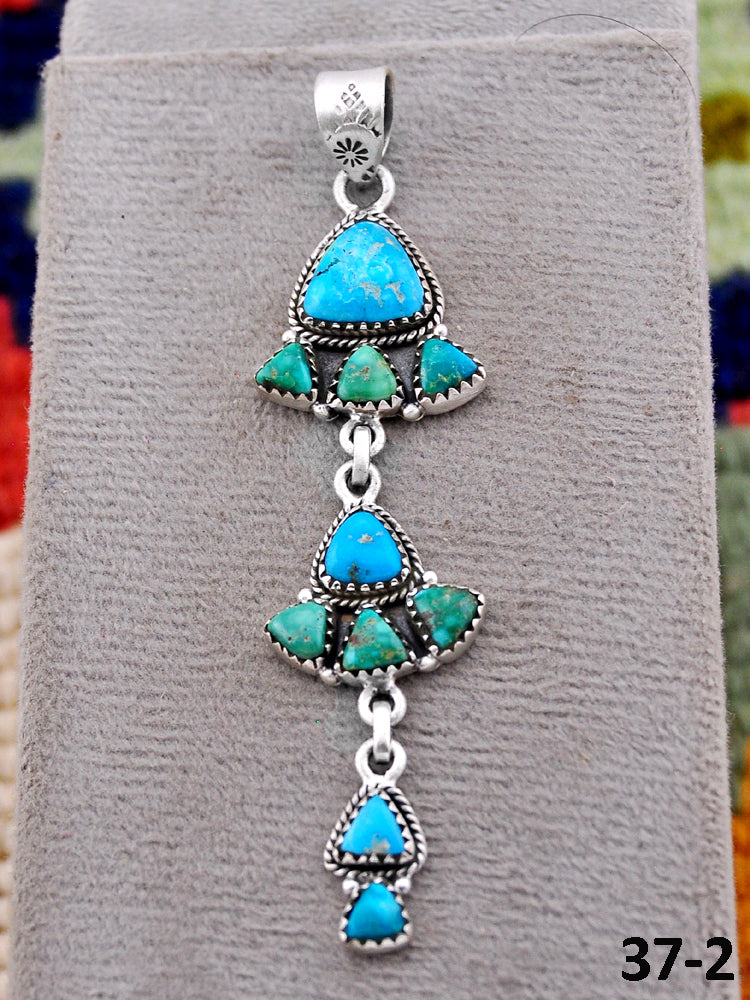 Southwest Handmade Emerald Valley with White Water & Sterling Silver Pendants