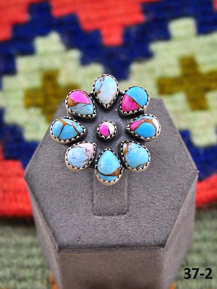 Southwest Made Cotton Candy Mohave & Sterling Silver Adjustable Ring