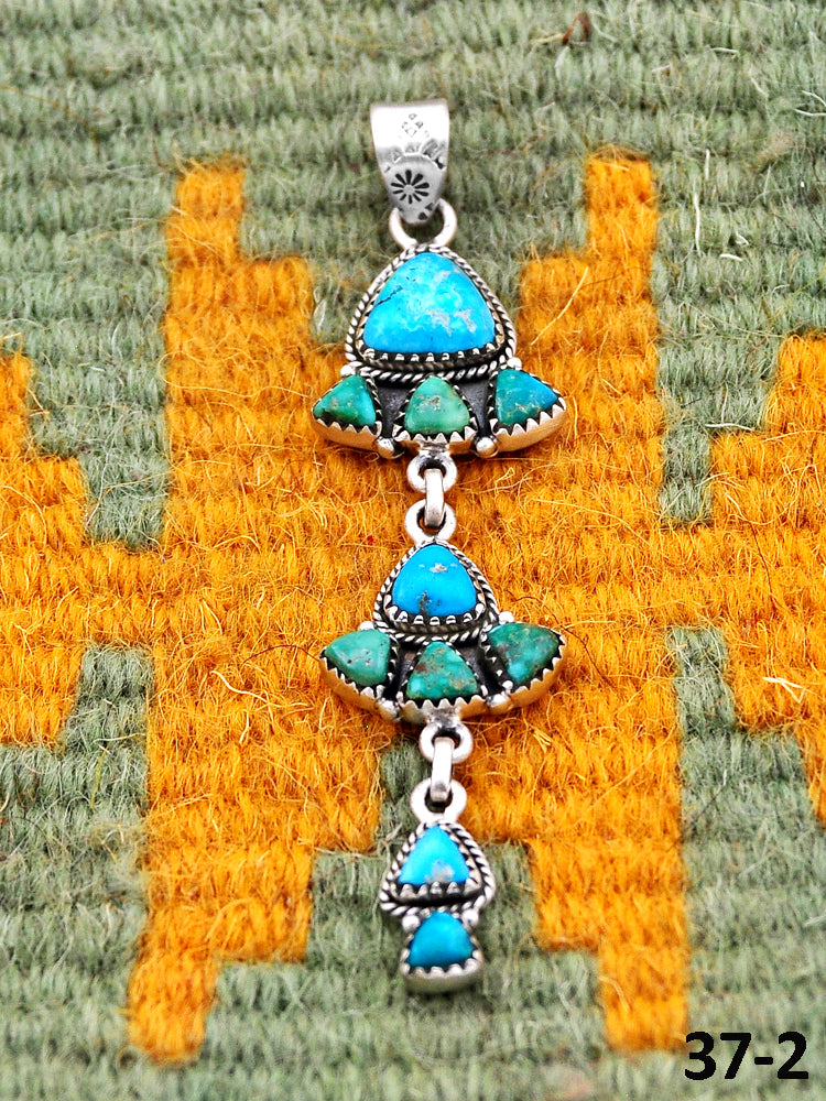 Southwest Handmade Emerald Valley with White Water & Sterling Silver Pendants