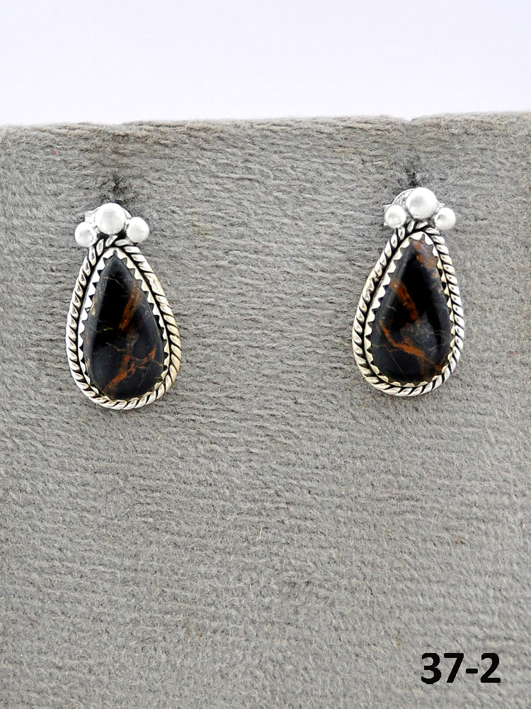 Southwest Made Black Jack Turquoise & Sterling Silver Post Earrings