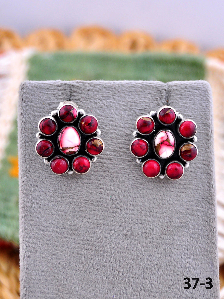 Southwest Made Rose Dahlia & Sterling Silver Post Earrings