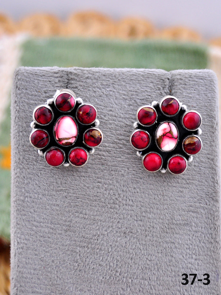 Southwest Made Rose Dahlia & Sterling Silver Post Earrings