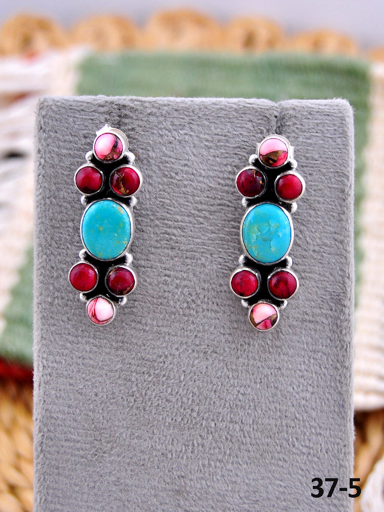 Southwest Made Multistone & Sterling Silver Post Earrings