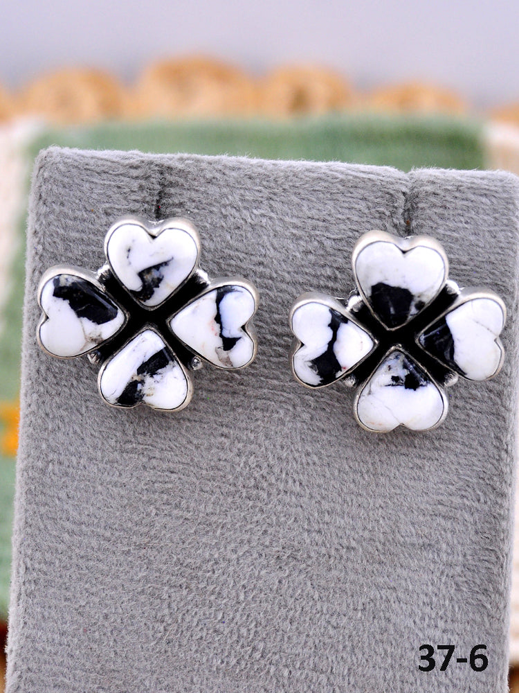 Southwest Made White Buffalo & Sterling Silver Post Earrings