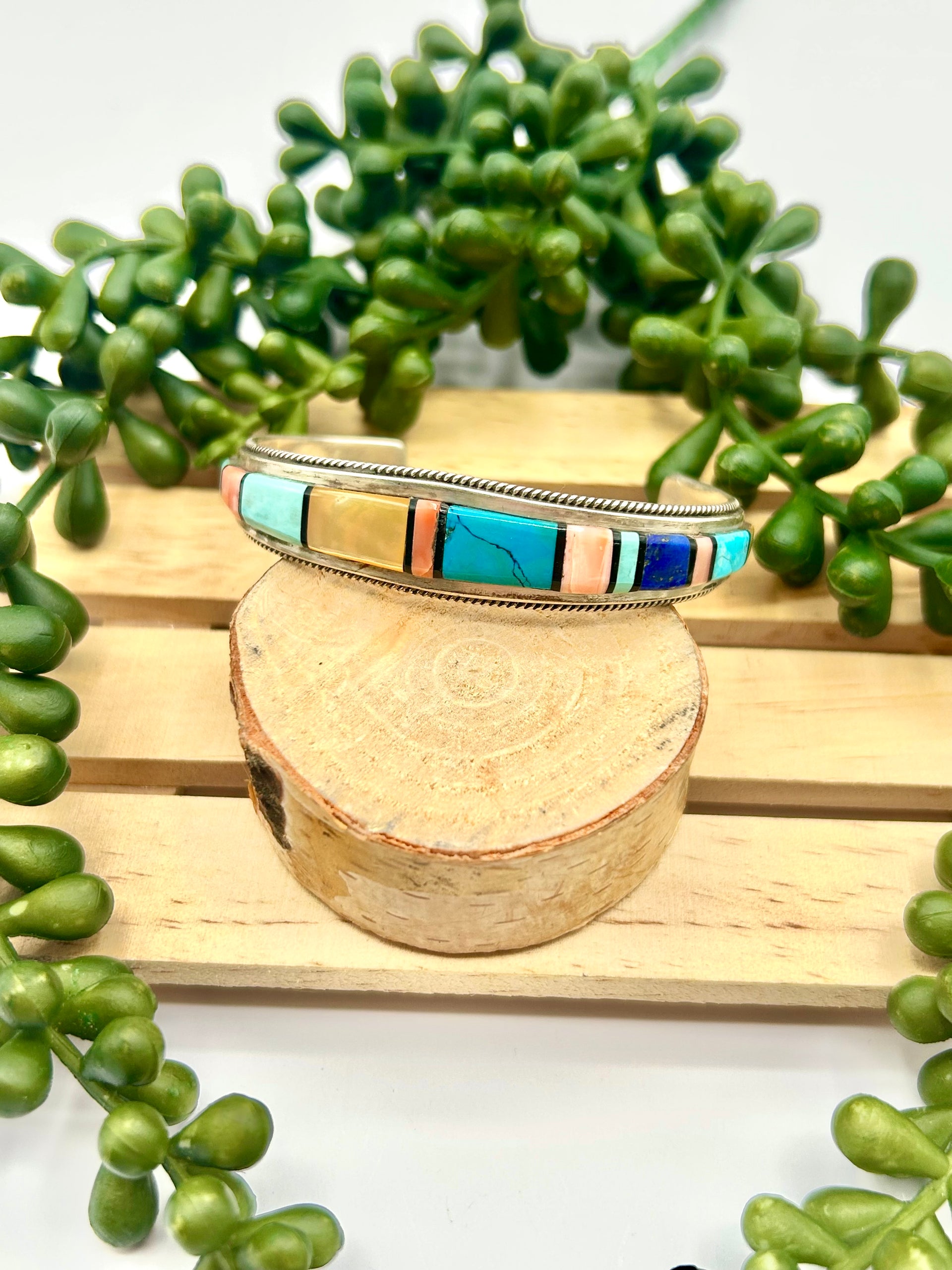 Old Pawn Navajo Multi Stone & Sterling Silver Cuff Bracelet
