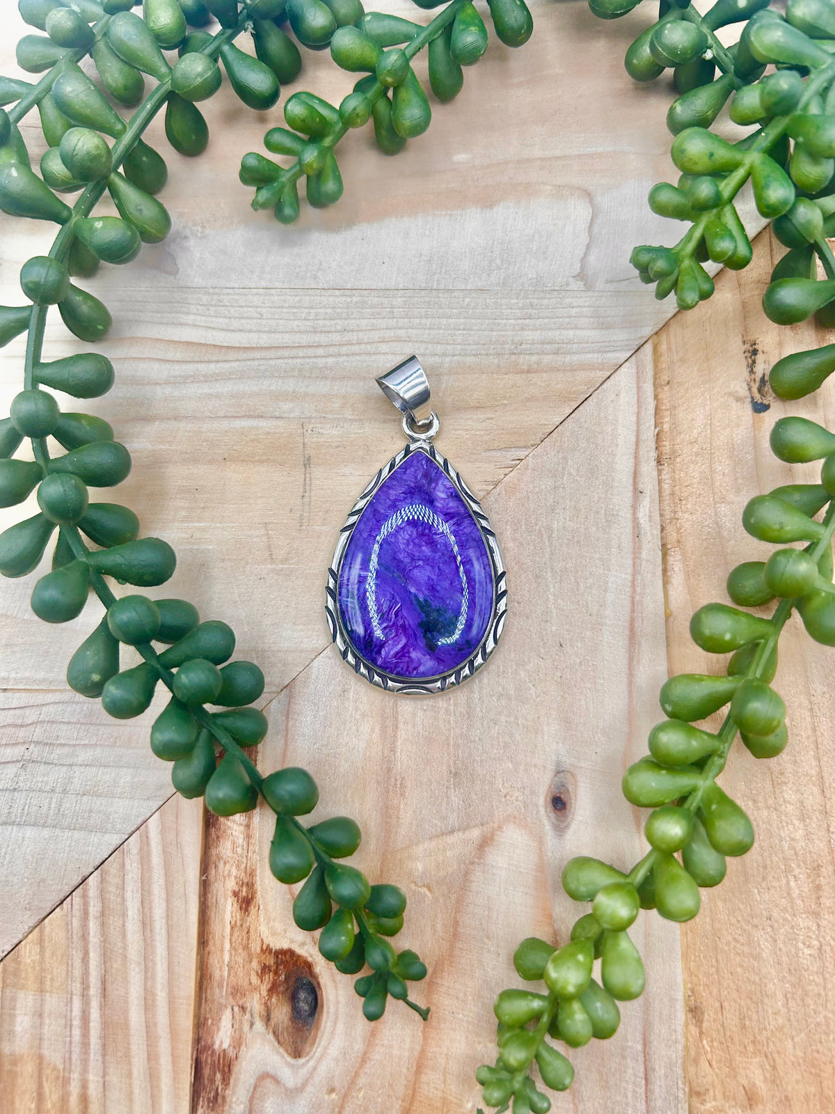 Navajo Made Charoite  & Sterling Silver Pendant