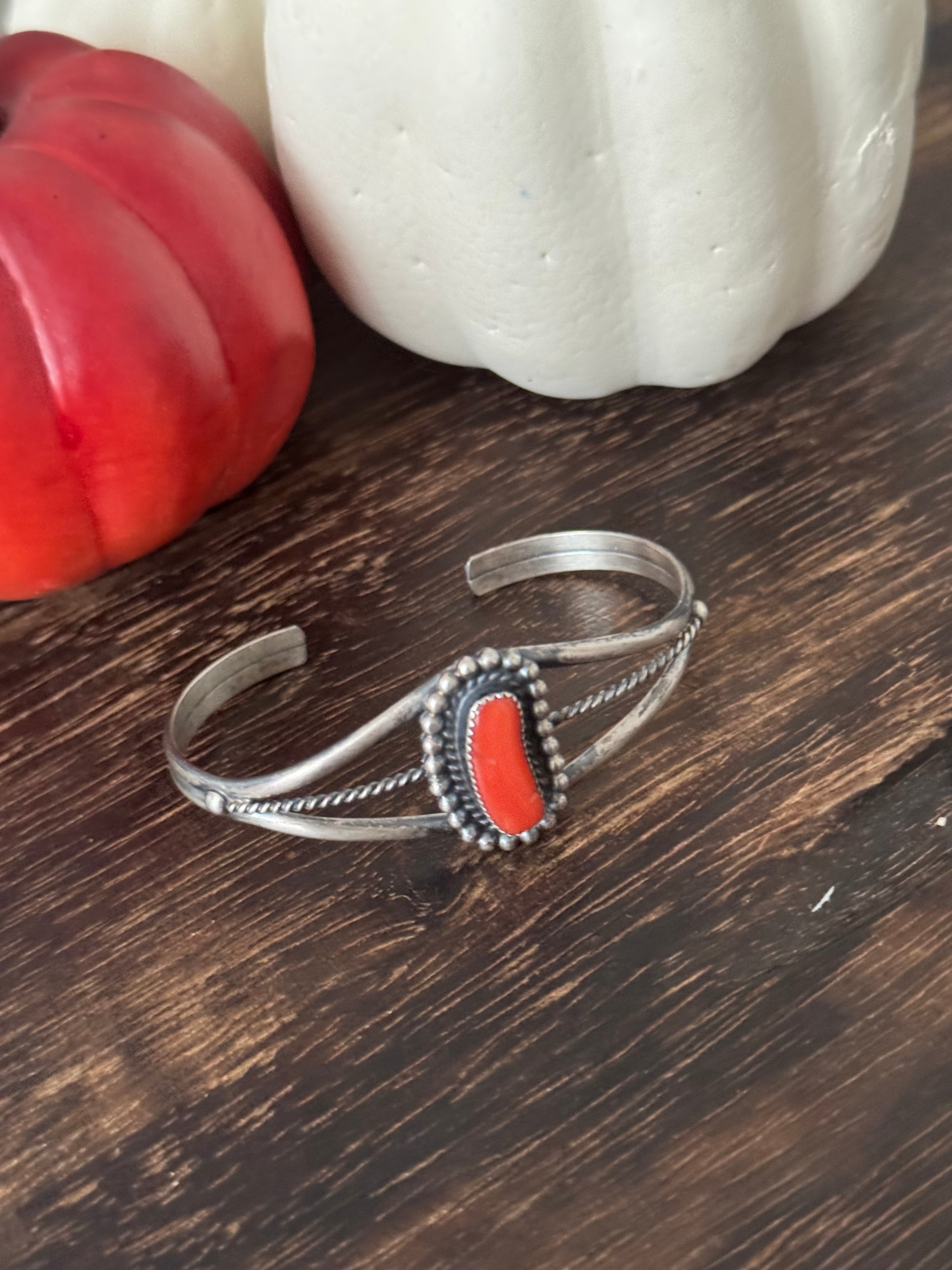 Dave Skeets Coral & Sterling Silver Cuff Bracelet