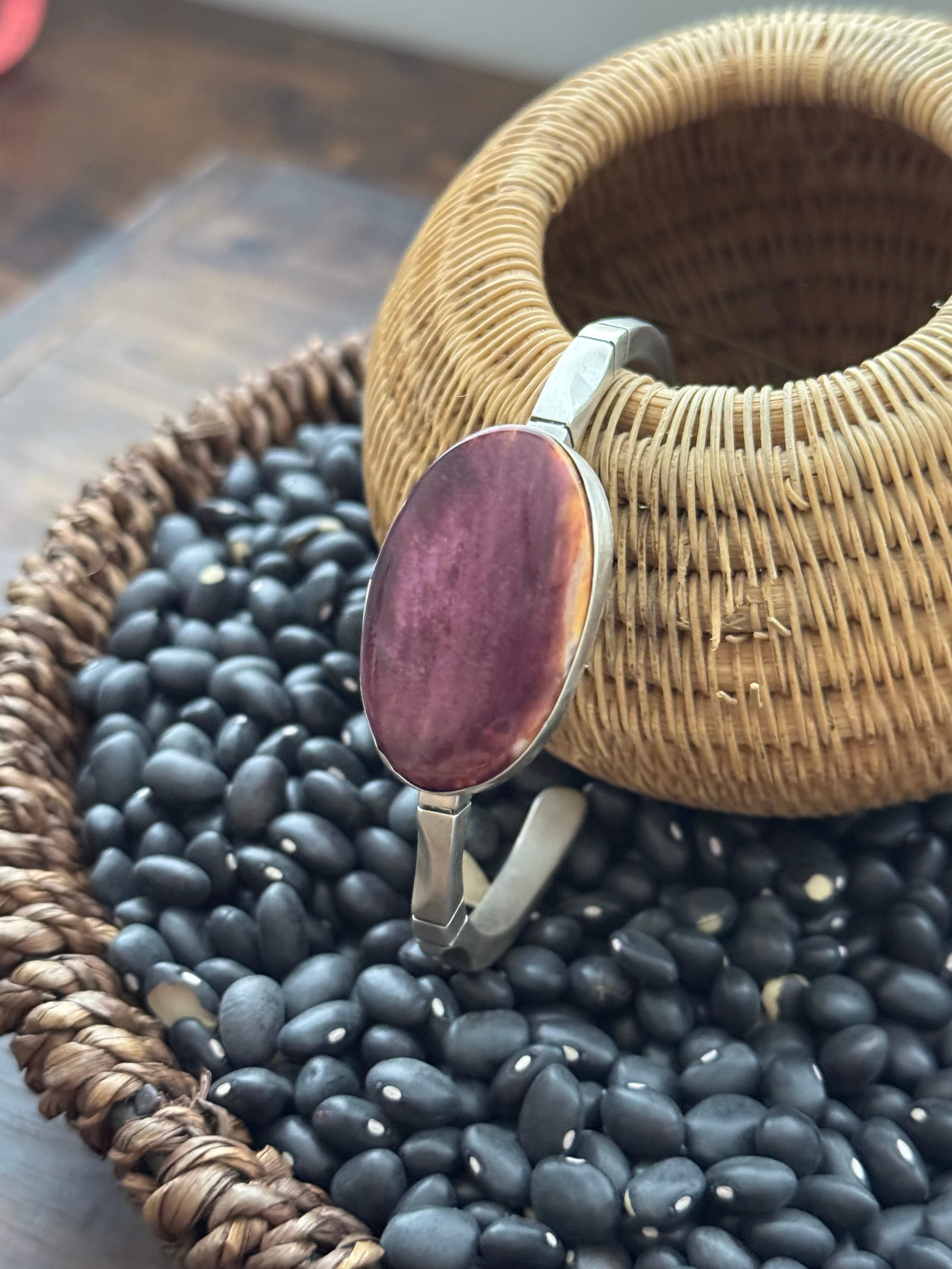 Navajo Made Purple Spiny Oyster & Sterling Silver Cuff Bracelet