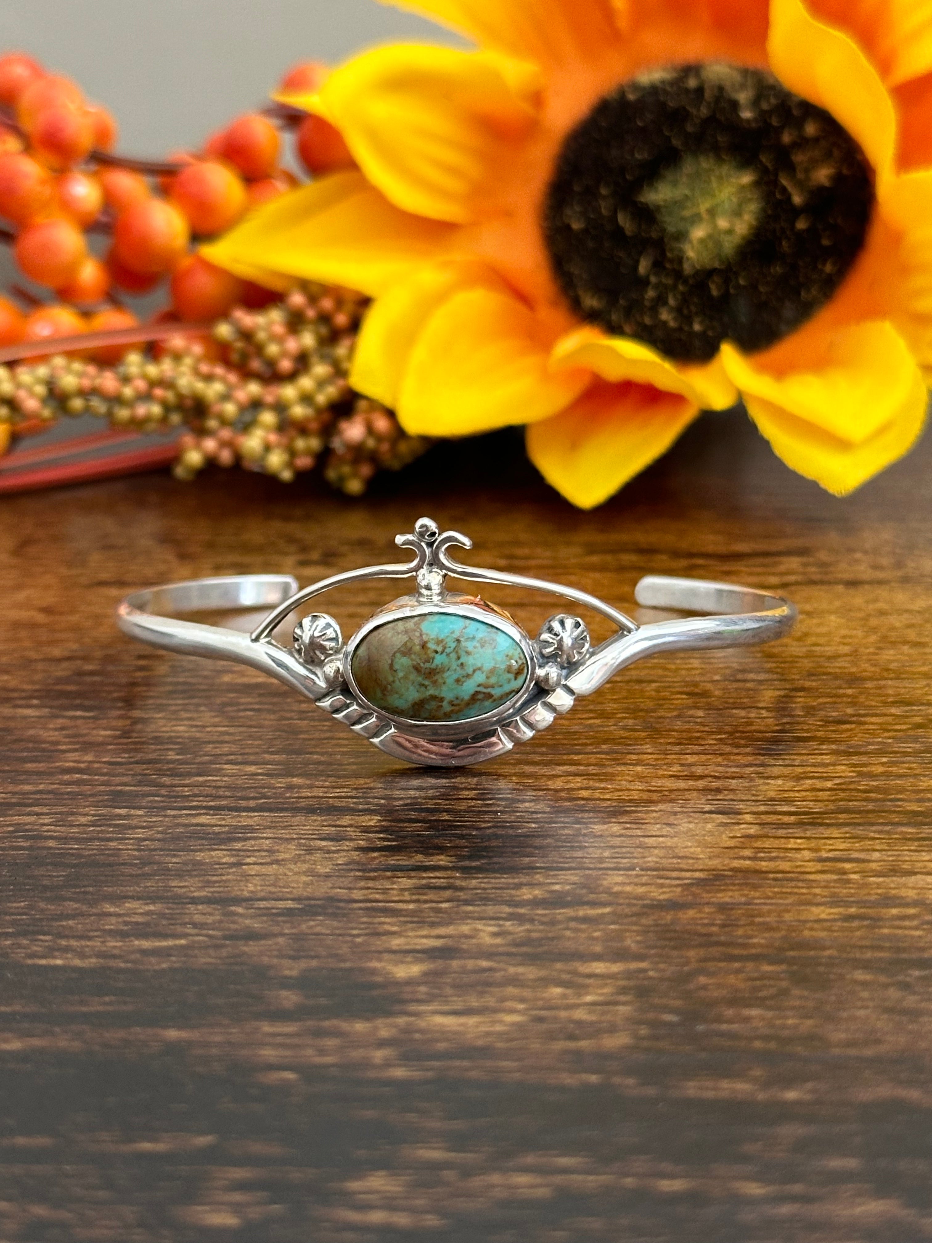 Navajo Made Kingman Turquoise & Sterling Silver Cuff Bracelet