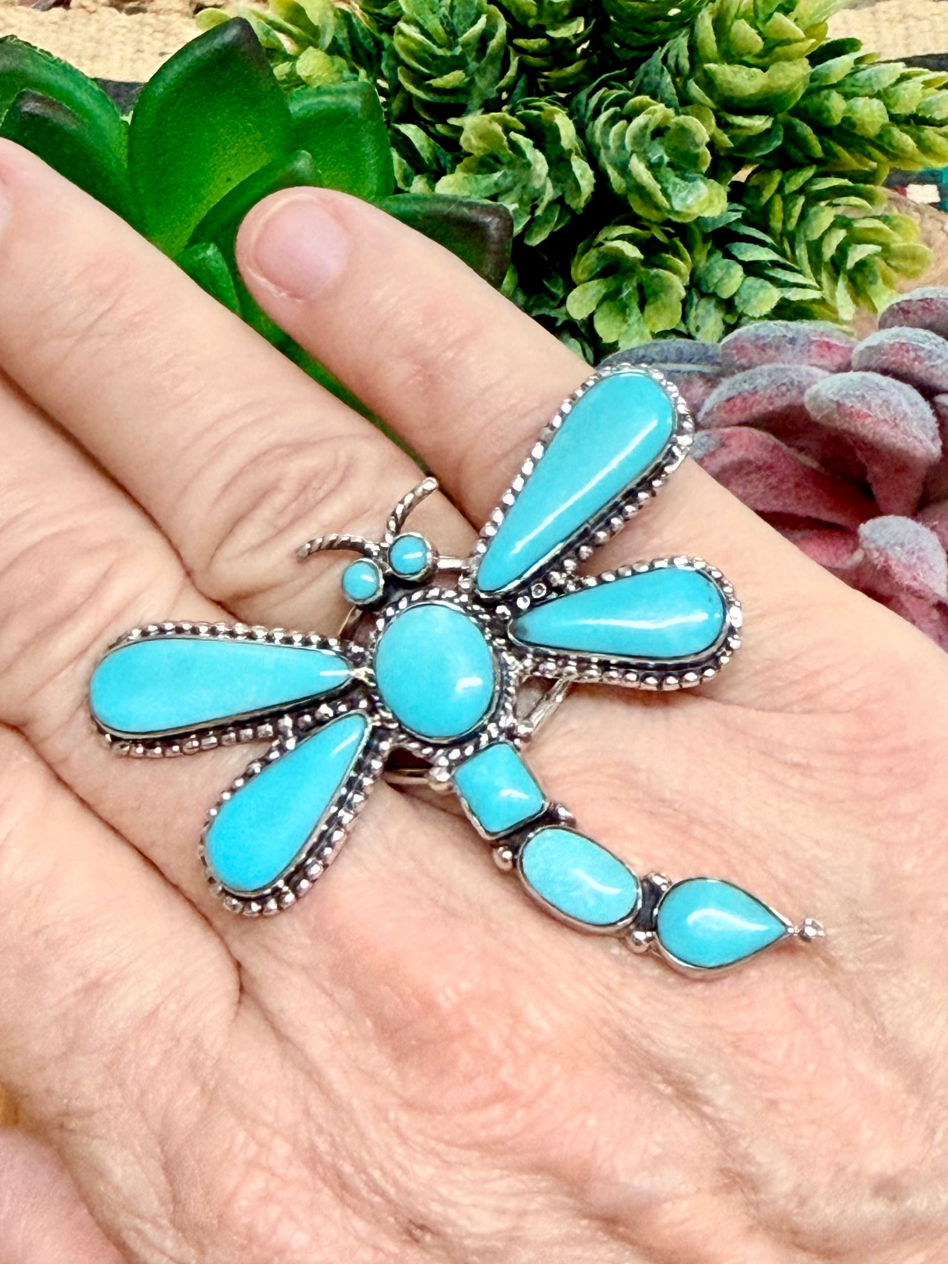 Southwest Handmade Turquoise & Sterling Silver Ring Size 8.5