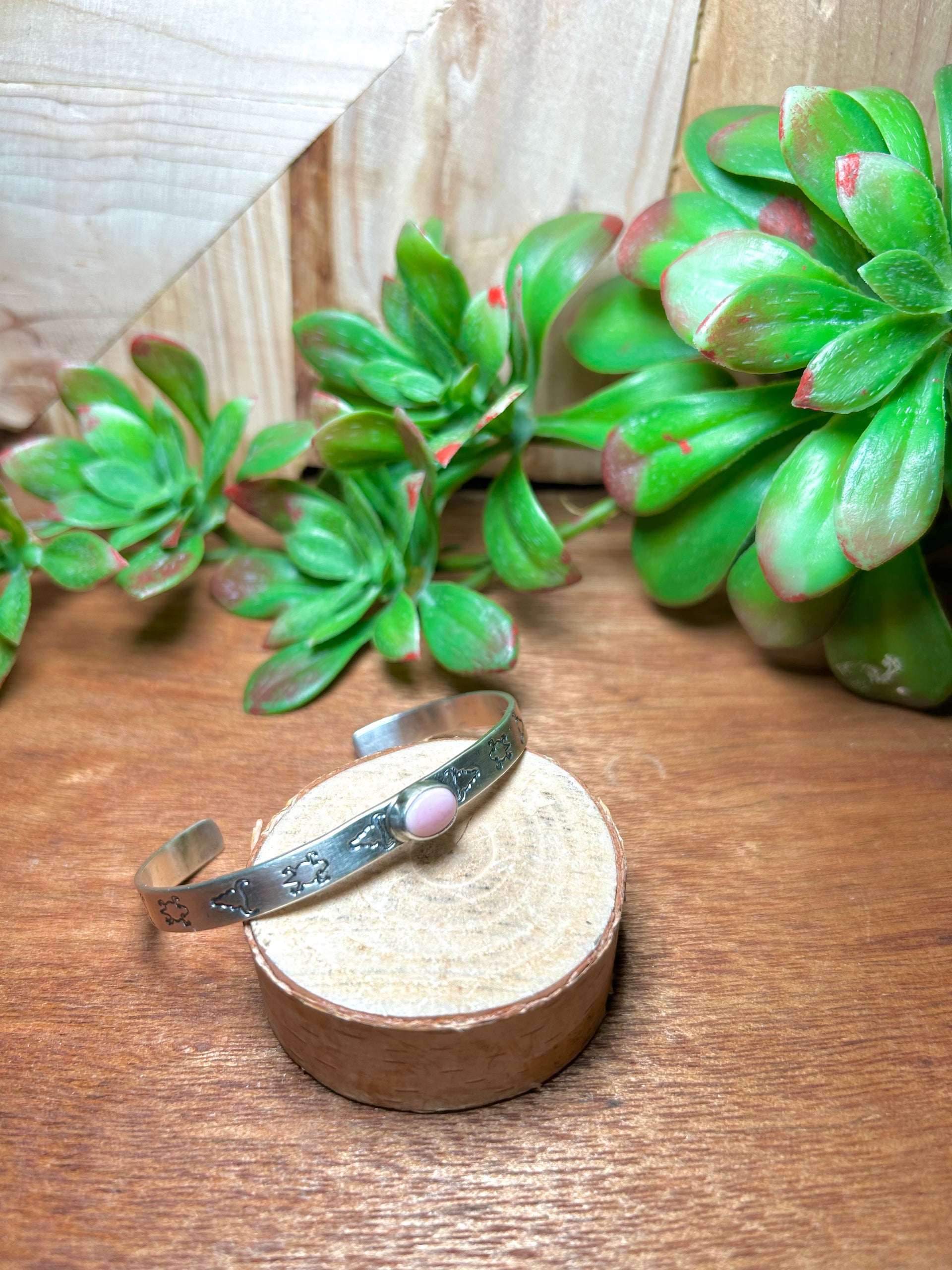 Navajo Made Pink Conch & Sterling Silver Cuff Bracelet