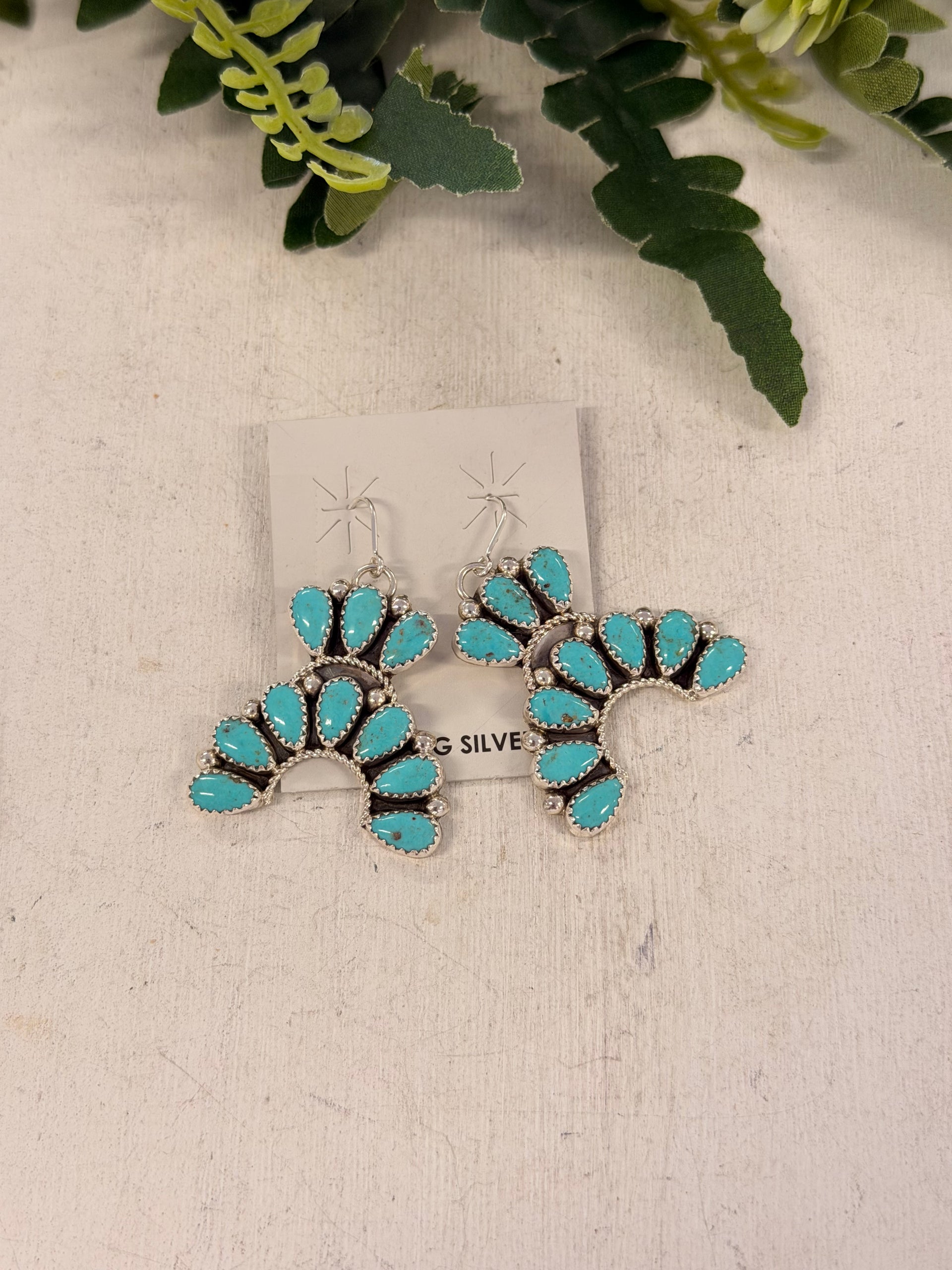 Rodney Notah Kingman Turquoise & Sterling Silver Dangle Petite Earrings
