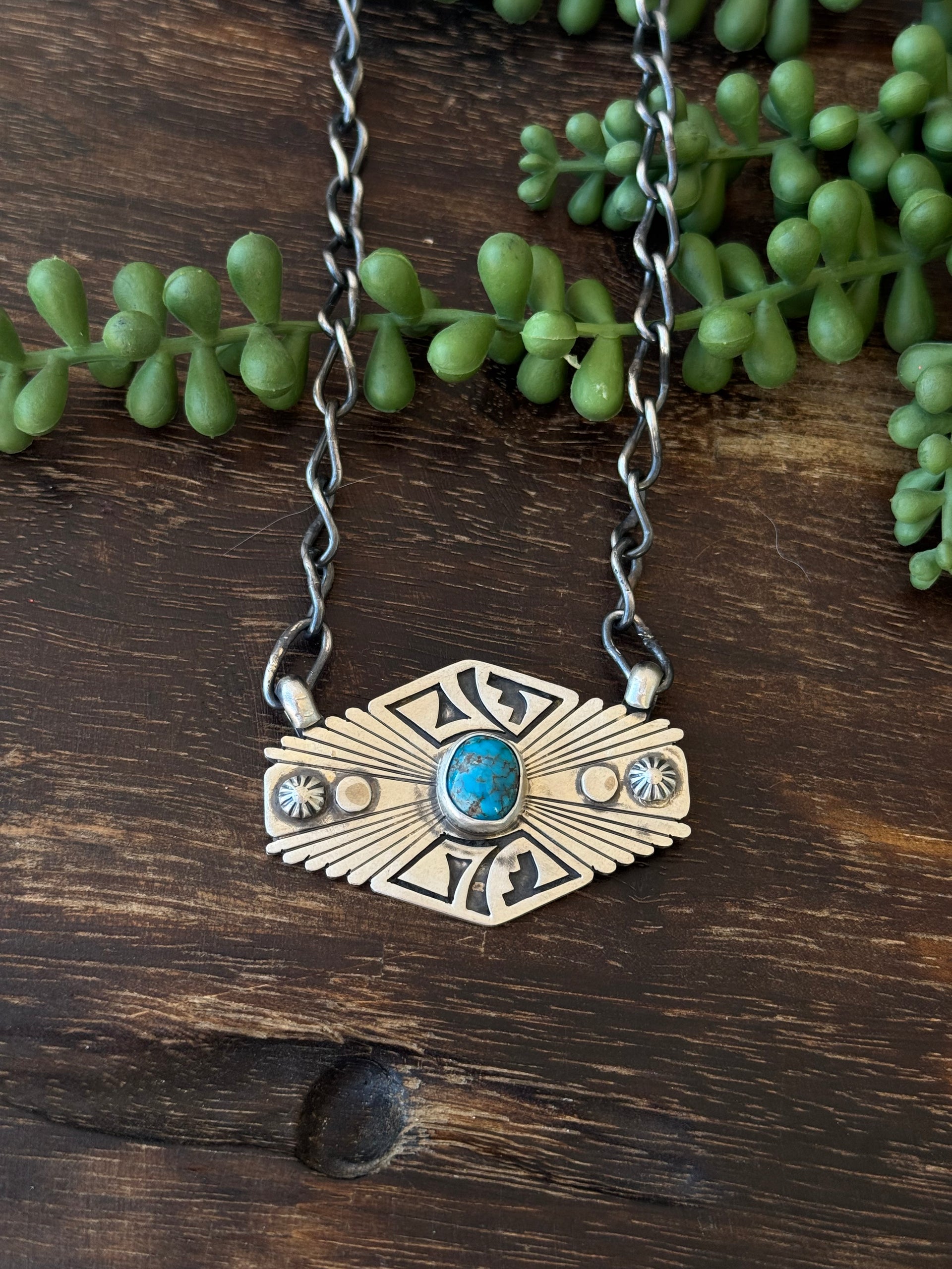 Navajo Made Kingman Turquoise & Sterling Silver Necklace