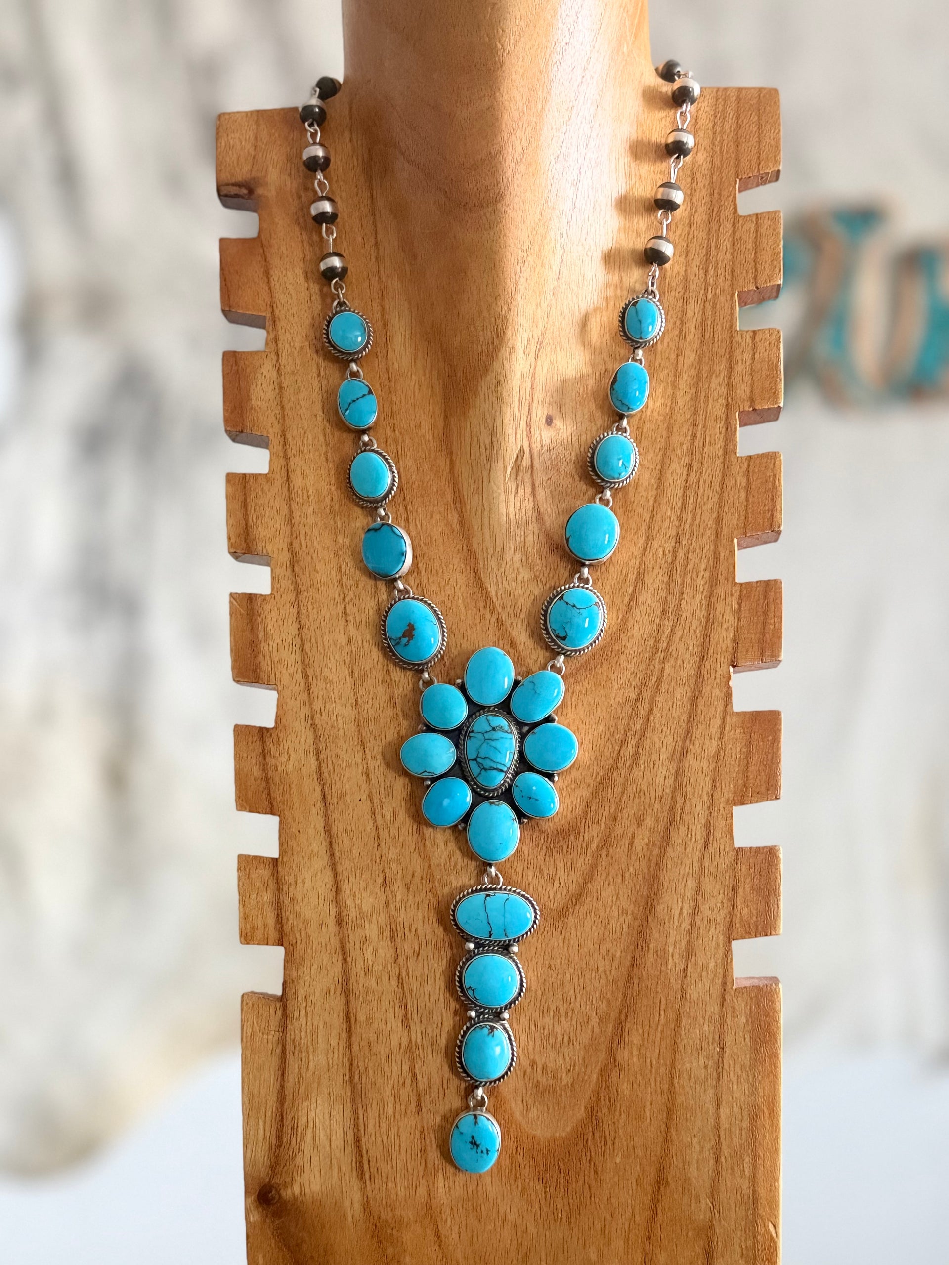 Russell Sam Egyptian Turquoise & Sterling Silver Lariat Necklace Set