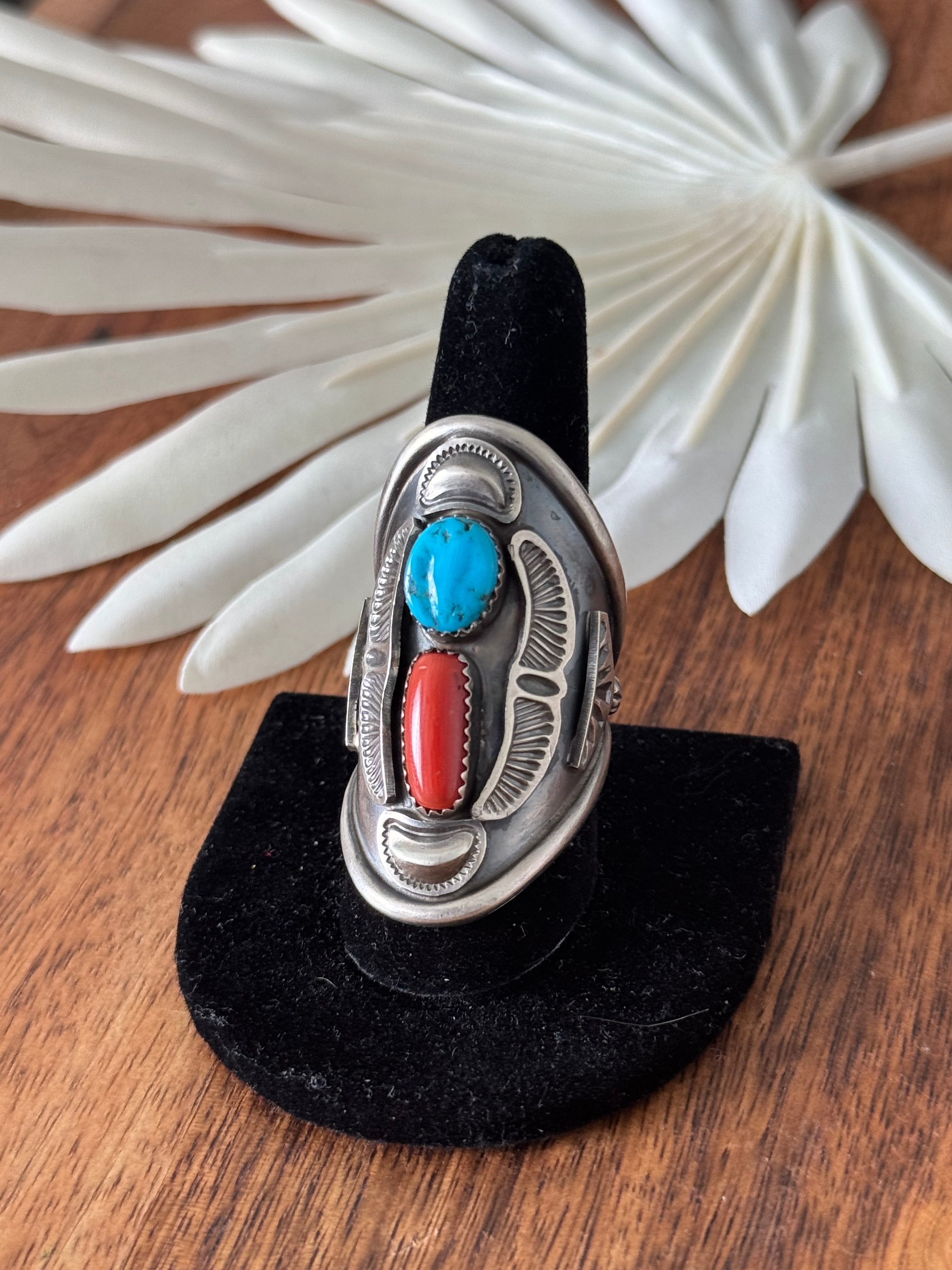 Navajo Made Multi Stone & Sterling Silver Ring