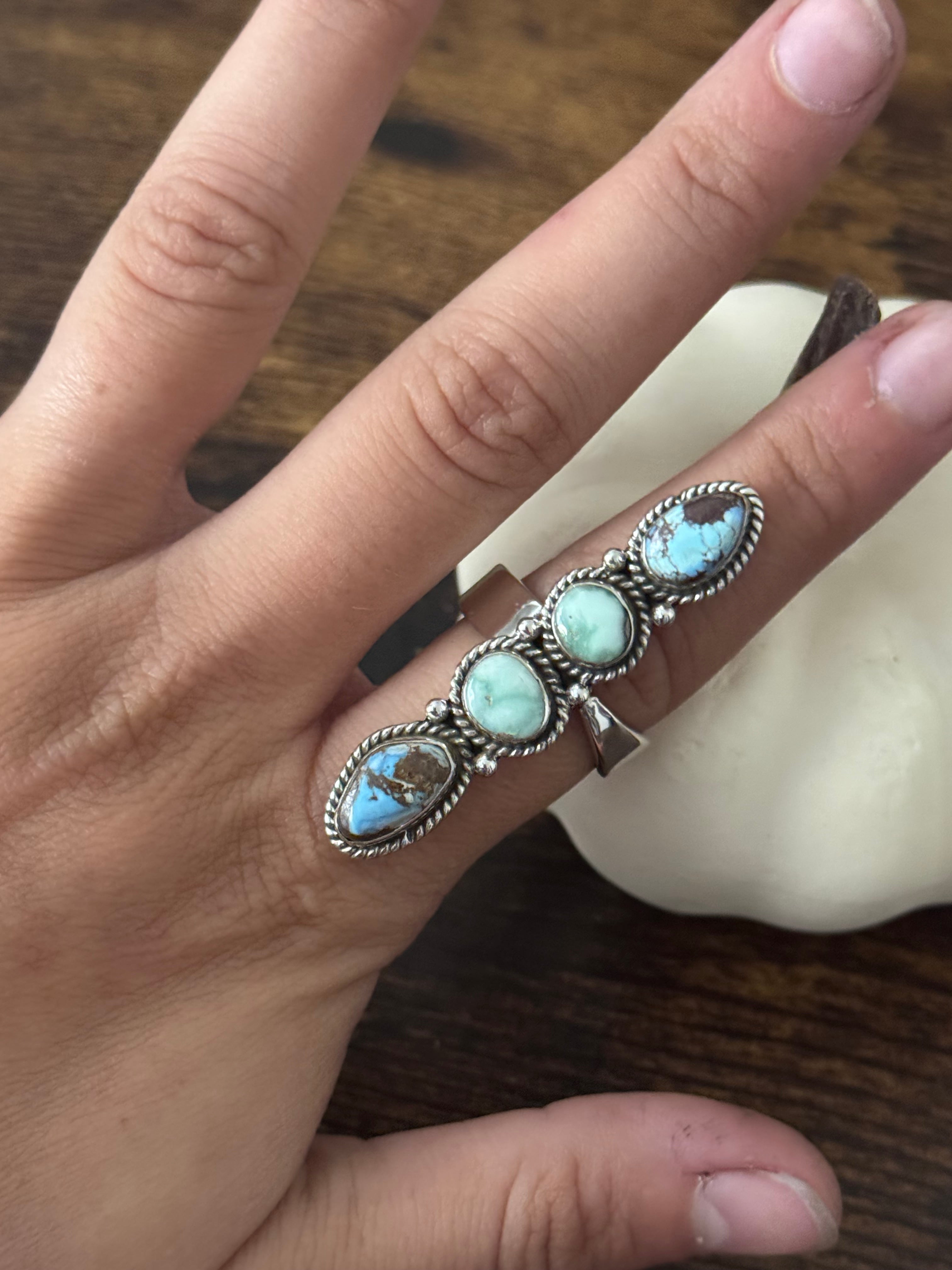 Southwest Handmade Multi Stone & Sterling Silver Adjustable Cluster Ring