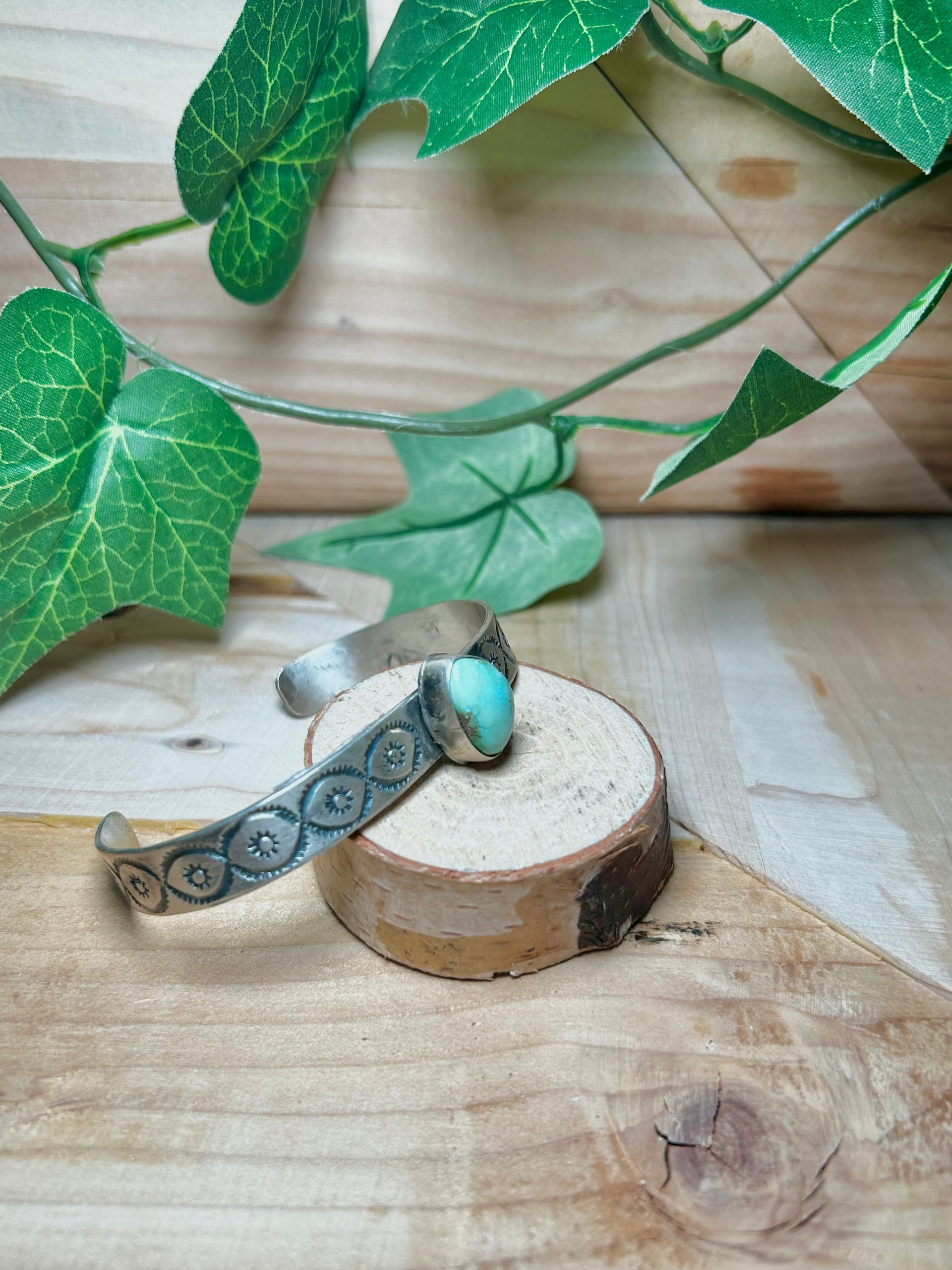 Navajo Made Sonoran Gold Turquoise & Sterling Silver Cuff Bracelet