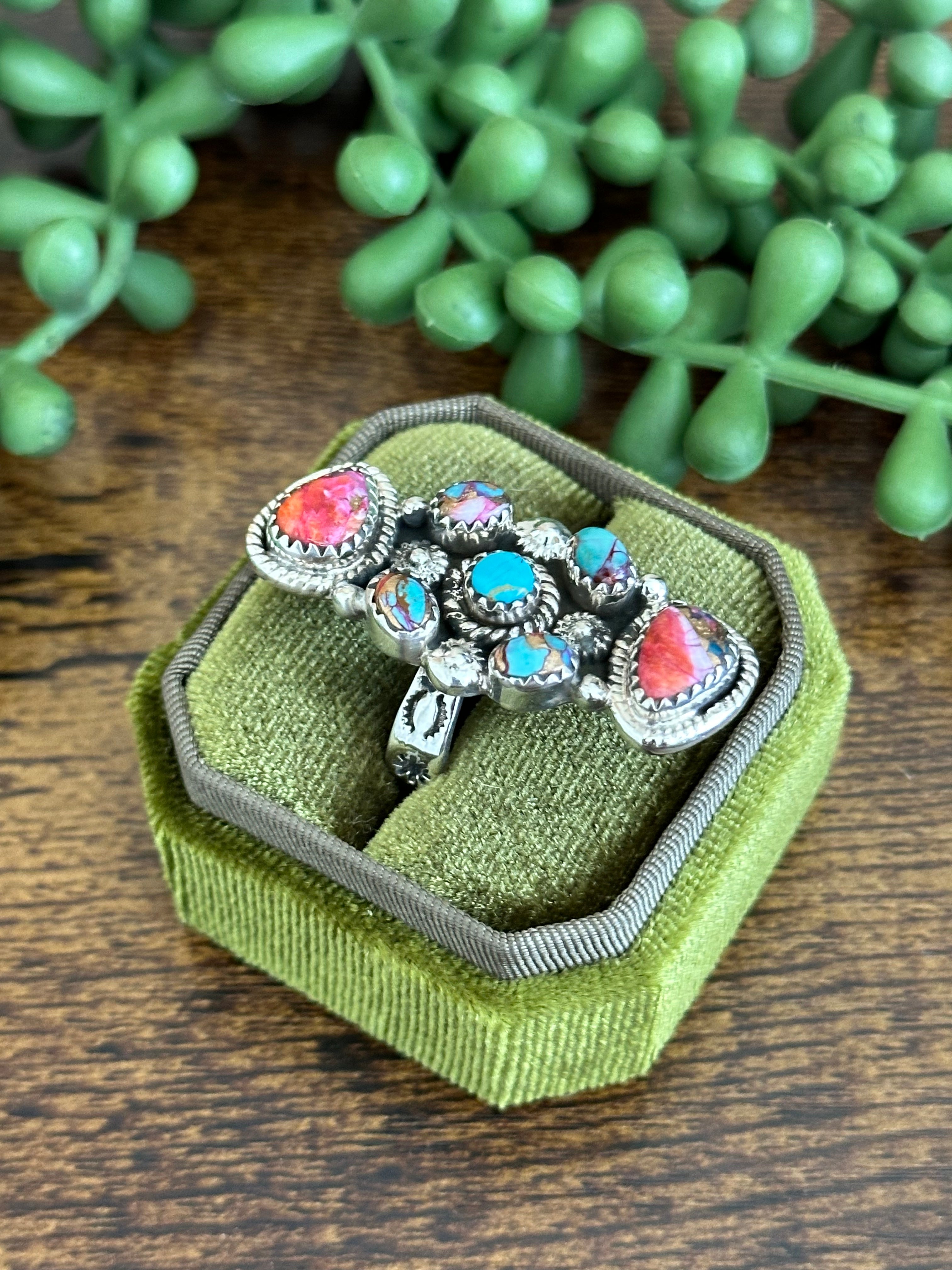 Southwest Handmade Mohave Turquoise & Sterling Silver Adjustable Ring