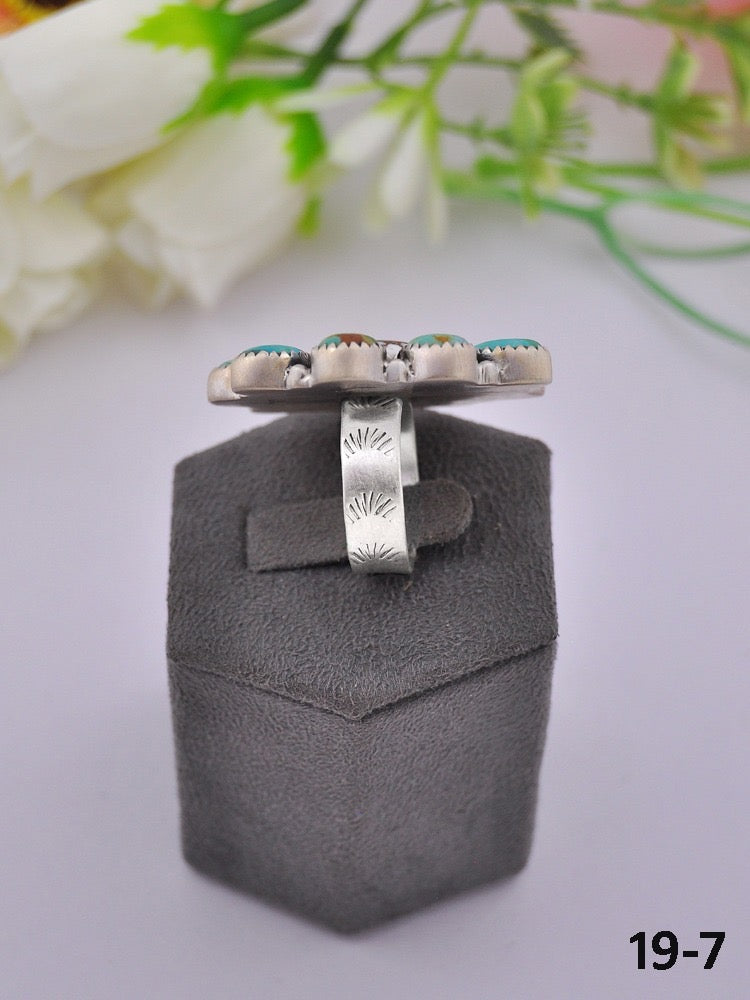 Southwest Made Multi Stone & Sterling Sliver Cluster Adjustable Ring