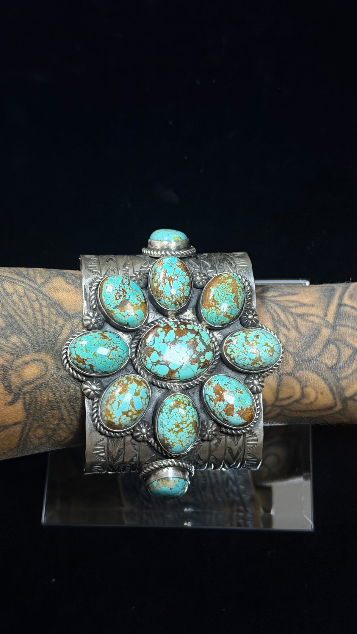 Rick Enriquez Mine 8 Turquoise & Sterling Silver Cluster Cuff Bracelet
