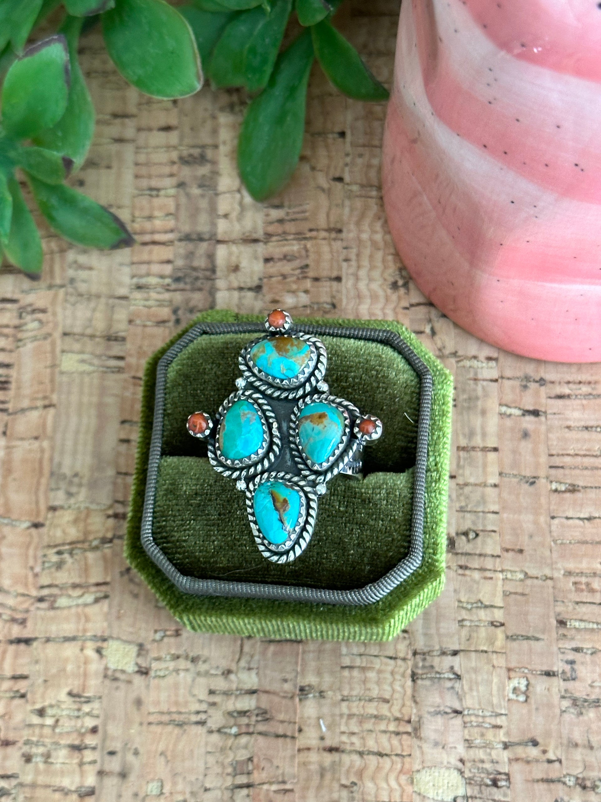 Southwest Handmade Multi Stone & Sterling Silver Adjustable Cluster Ring