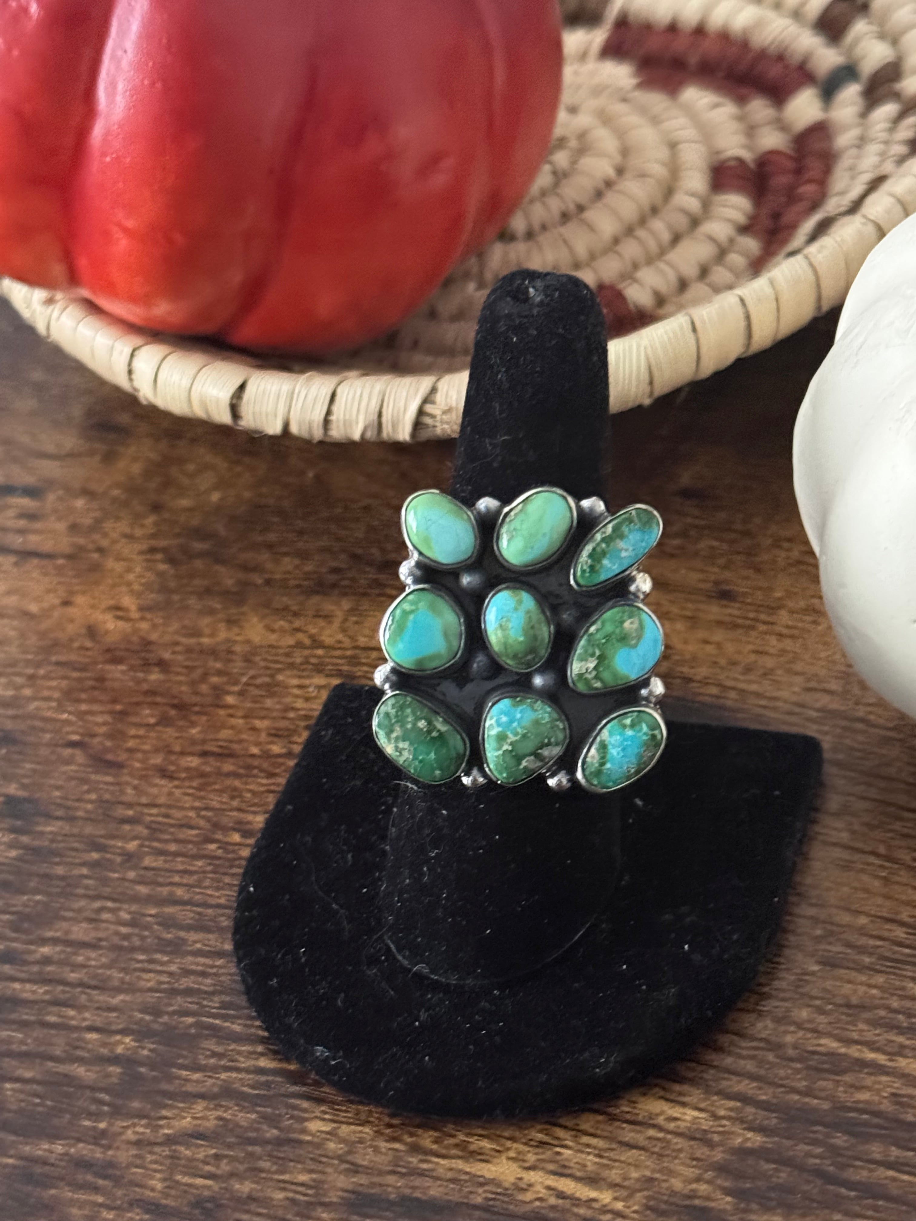 Southwest Handmade Sonoran Mountain Turquoise & Sterling Silver Adjustable Cluster Ring