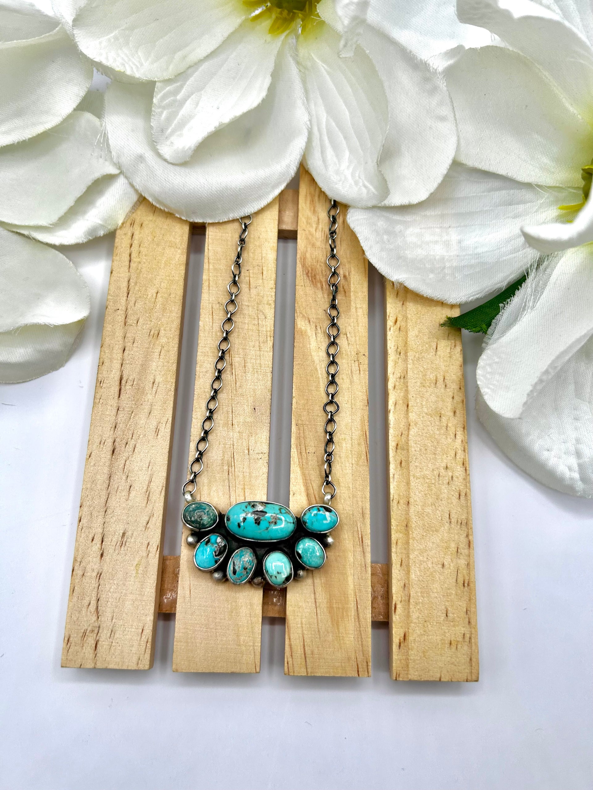 Navajo Made Carico Lake Turquoise & Sterling Silver Necklace