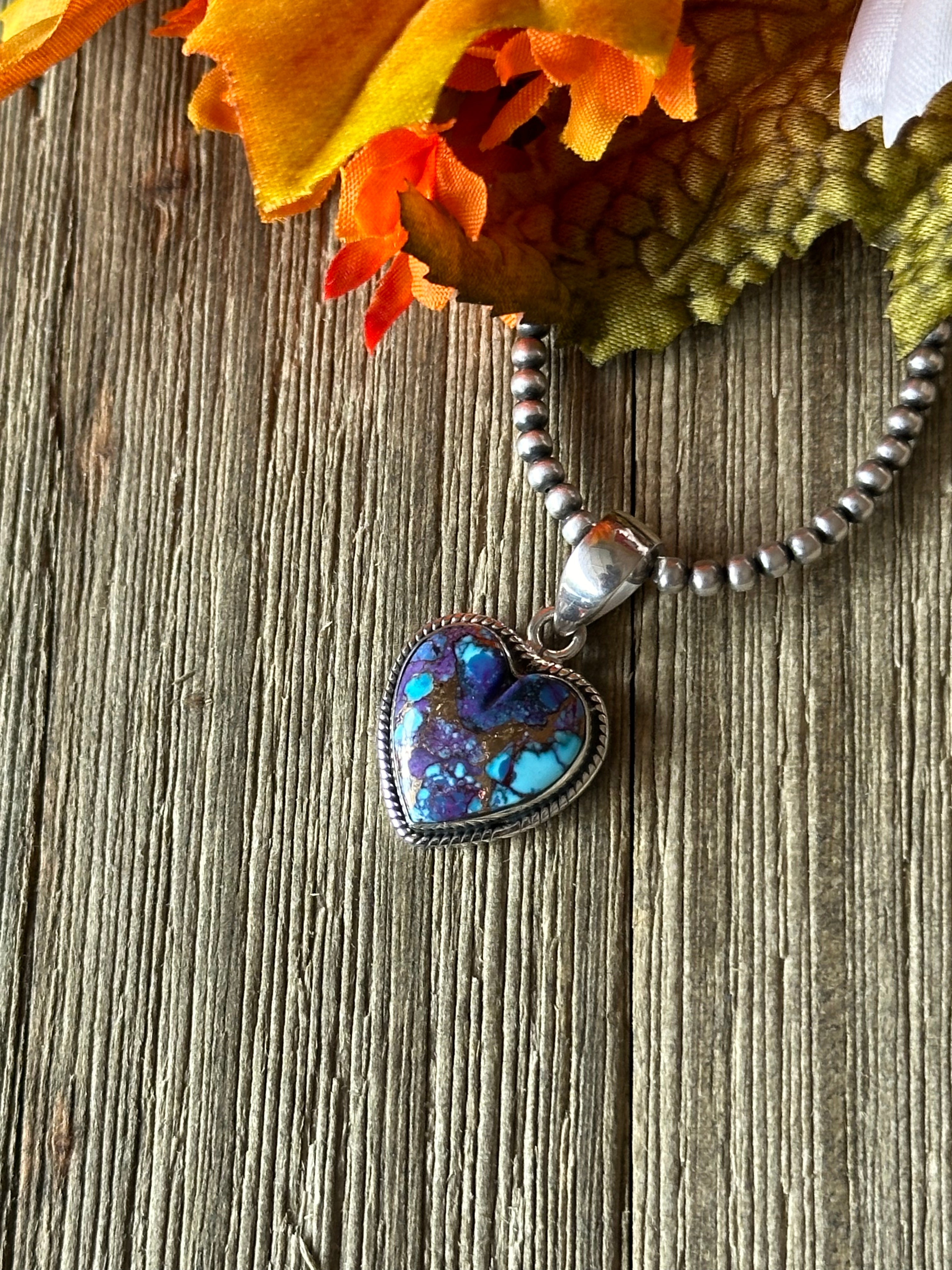 Southwest Handmade Purple Mohave Turquoise & Sterling Silver Heart Pendant