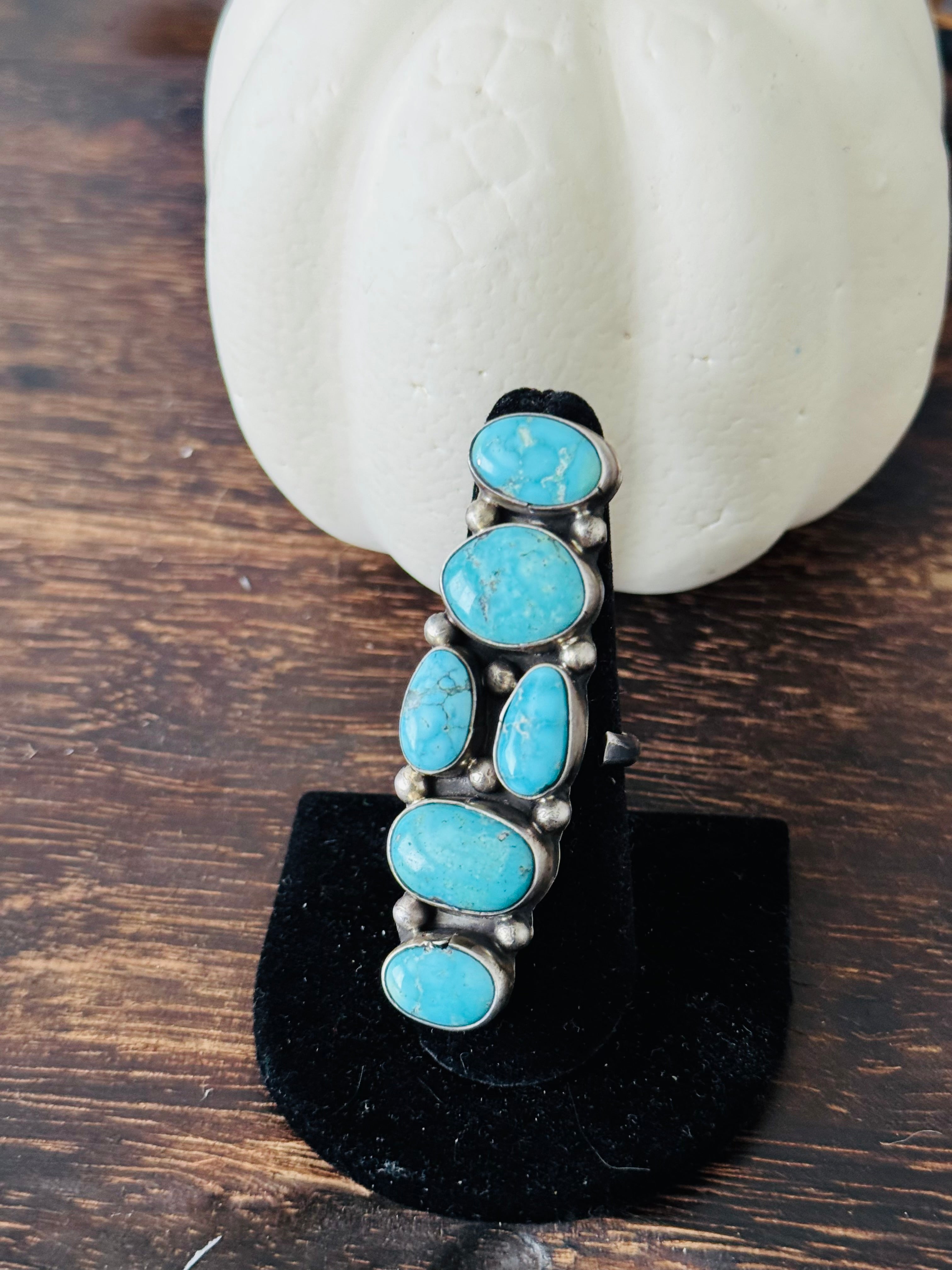 Sheila Becenti White Water Turquoise & Sterling Silver Adjustable Cluster Ring